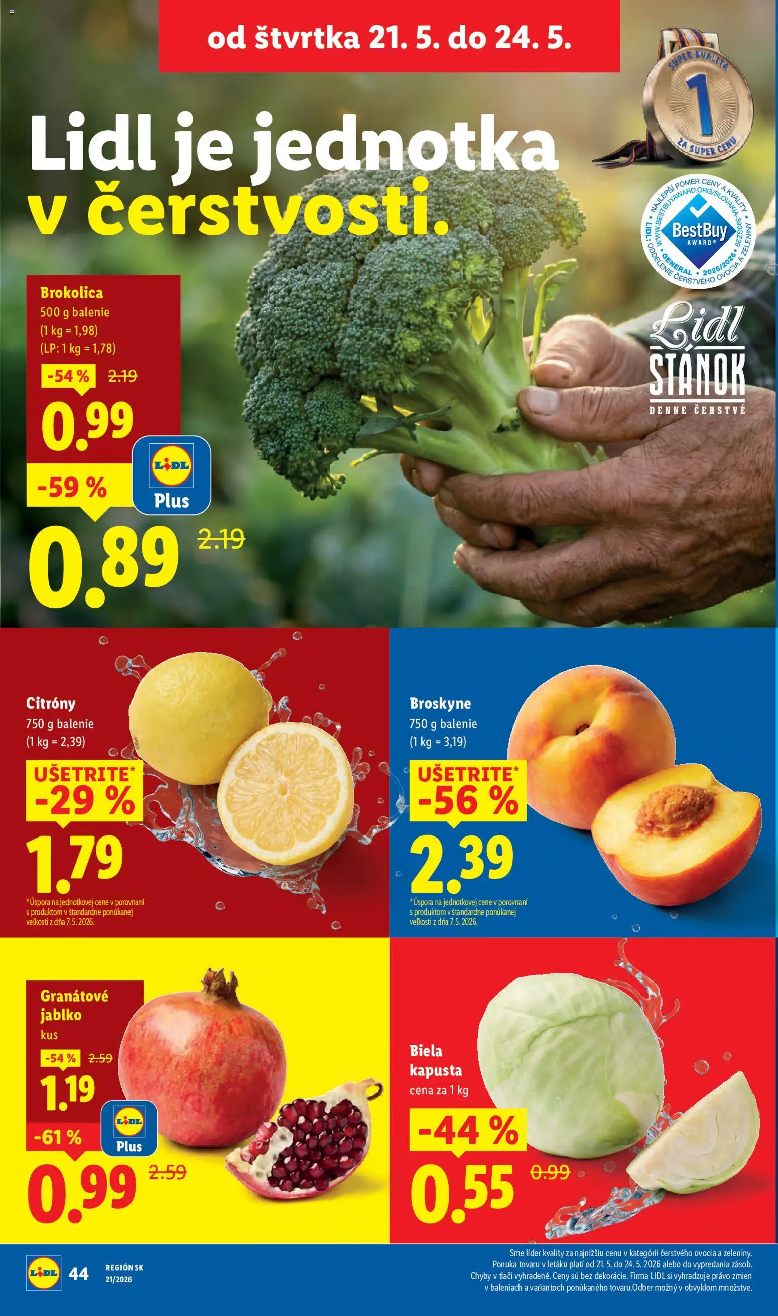 Nové Lidl akcie – leták je platný od 18.05.2026 | Strana: 50 | Produkty: Kapusta, Brokolica, Citróny, Broskyne
