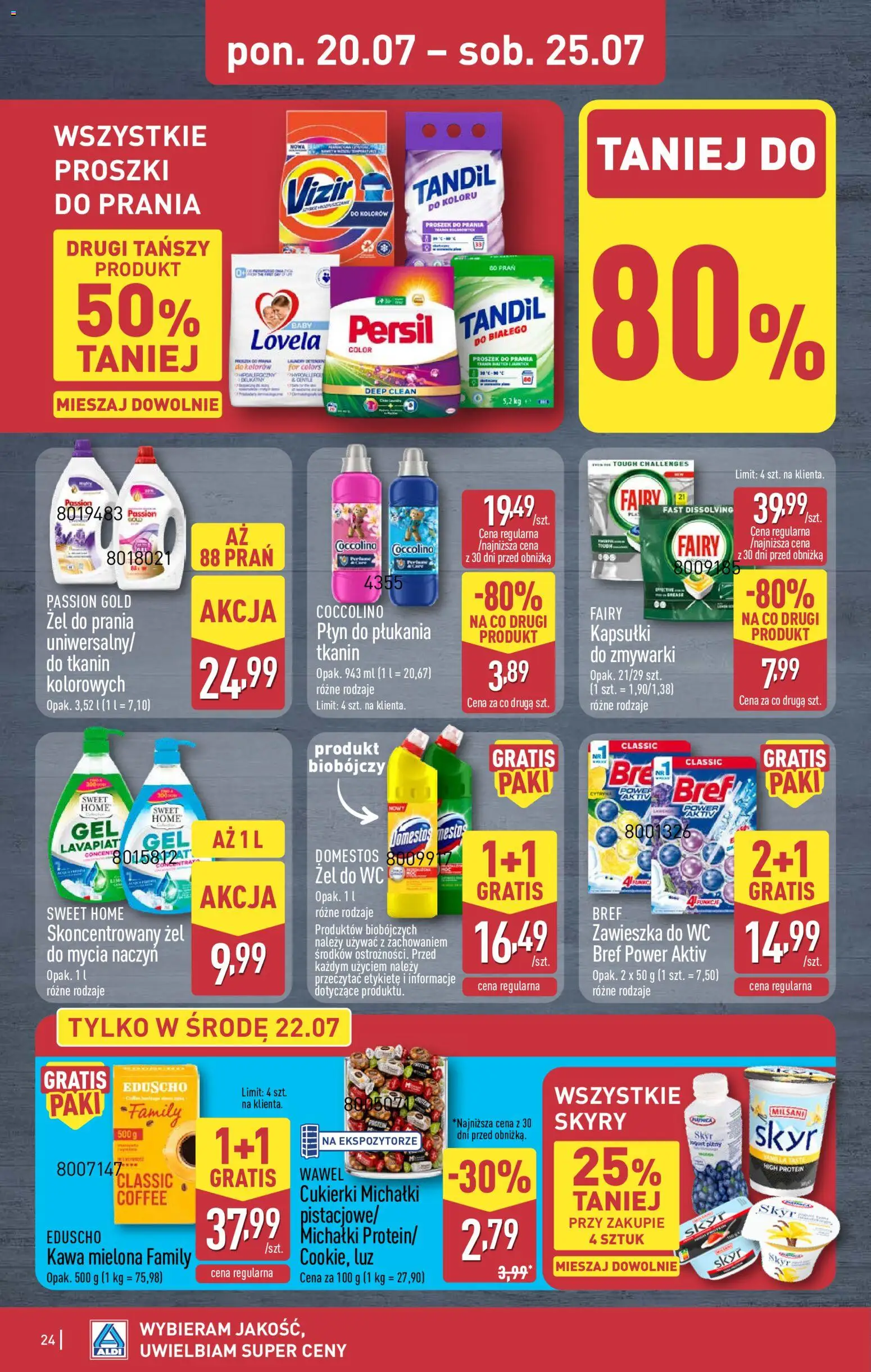 Aldi Polsko leták od 20.07.2026 | Strana: 24 | Produkty: Coccolino, Wc, Lovela, Protein
