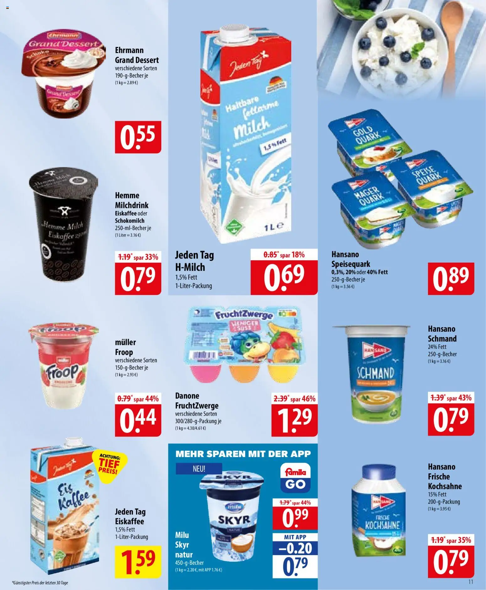 Famila Prospekt – gültig ab 01.06.2026 | Seite: 11 | Produkte: Quark, Milch, Kaffee, Ehrmann grand dessert