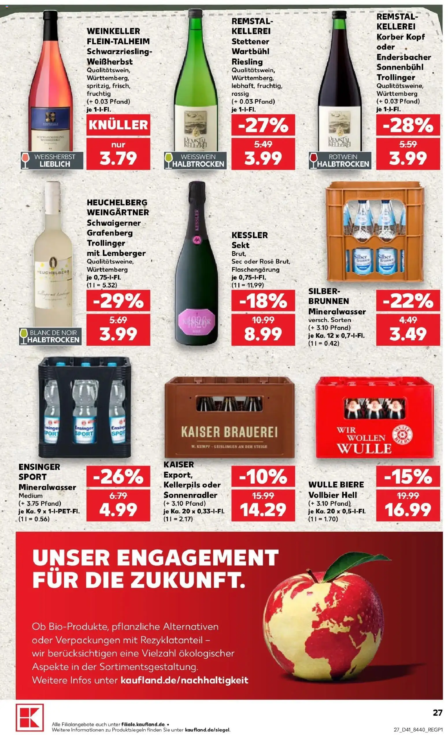 Prospekt Kaufland ab 08.10.2026 » Angebote Online zum Blättern | Seite: 27 | Produkte: Weißwein, Rotwein, Sekt, Mineralwasser