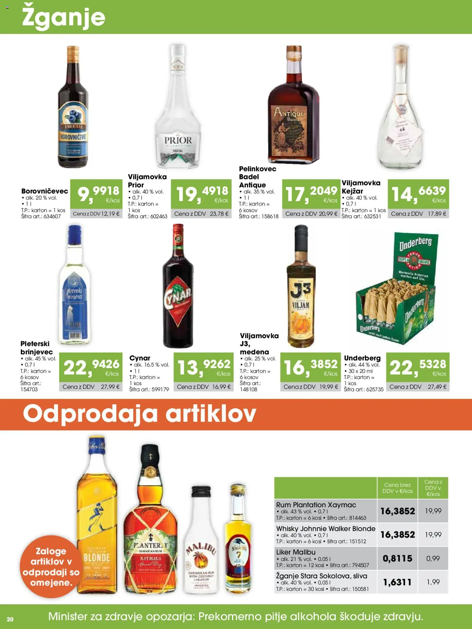 Novi Tuš katalog ponudbe – veljaven od 15.09.2026 | Stran: 20 | Izdelki: Kos, Malibu