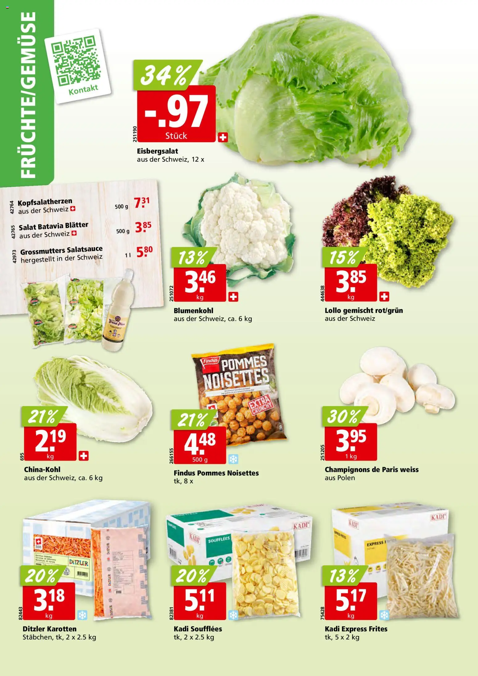 Aligro aktionen Schlieren, Gossau SG, Frauenfeld, Rapperswil-Jona, Sargans, Bern – gültig ab 15.06.2026 | Seite: 2 | Produkte: Champignons, Blumenkohl, Chinakohl, Salat