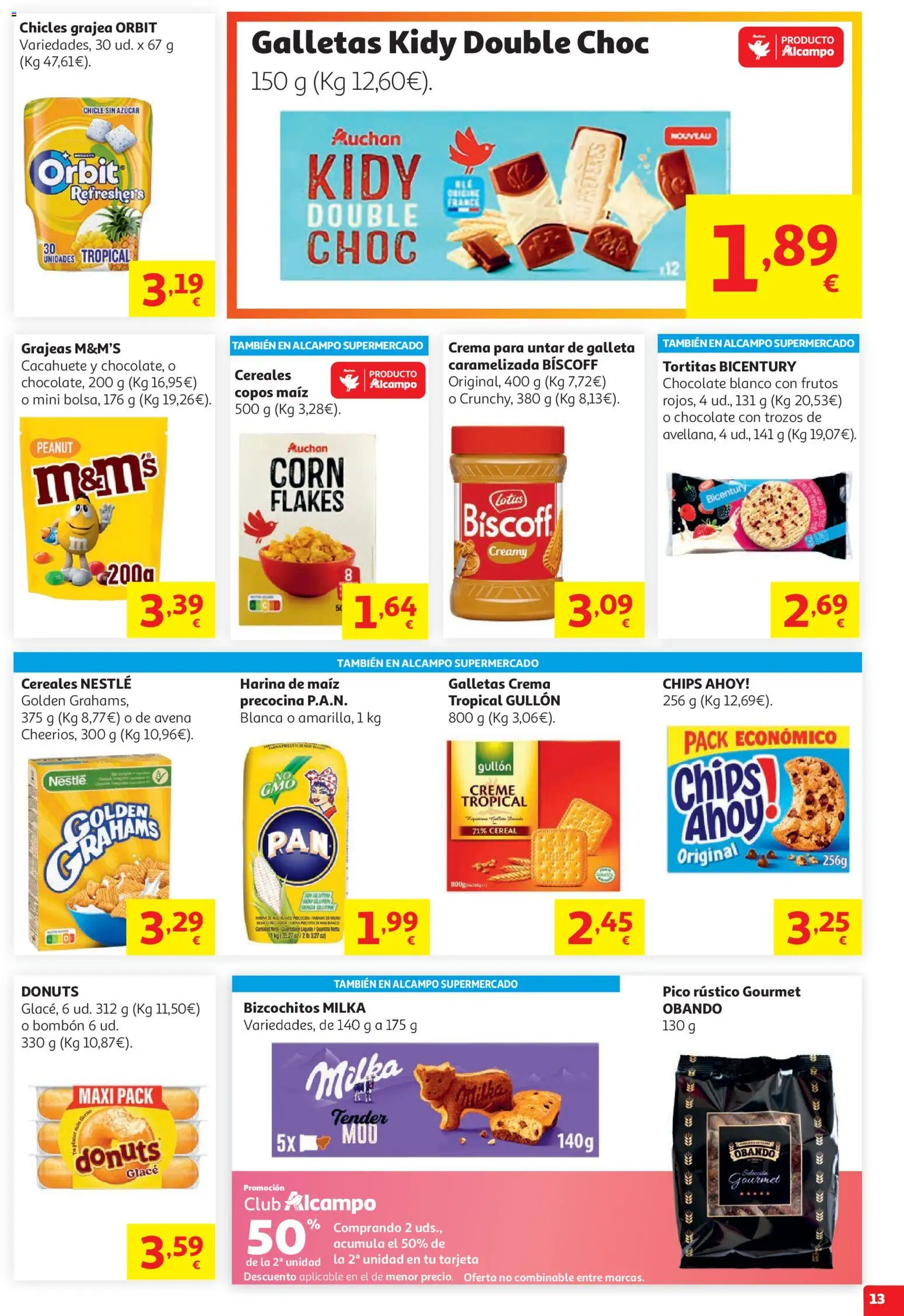 Alcampo HP Unico │ válido desde el 05.05.2026 | Página: 13 | Productos: Chocolate, Galletas, Copos, Donuts