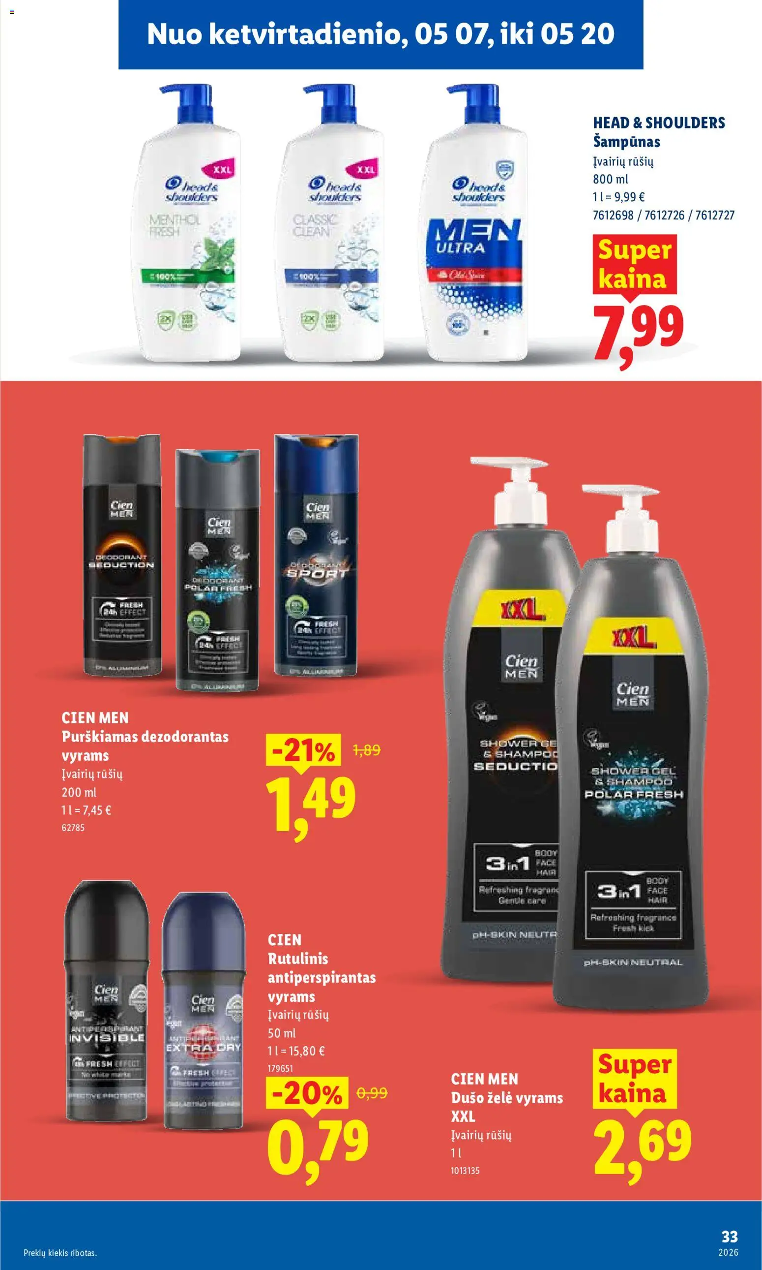 LIDL akcijos nuo 11.05.2026 | Puslapis: 33 | Prekių: Šampūnas, Dušo želė, Dezodorantas, Antiperspirantas