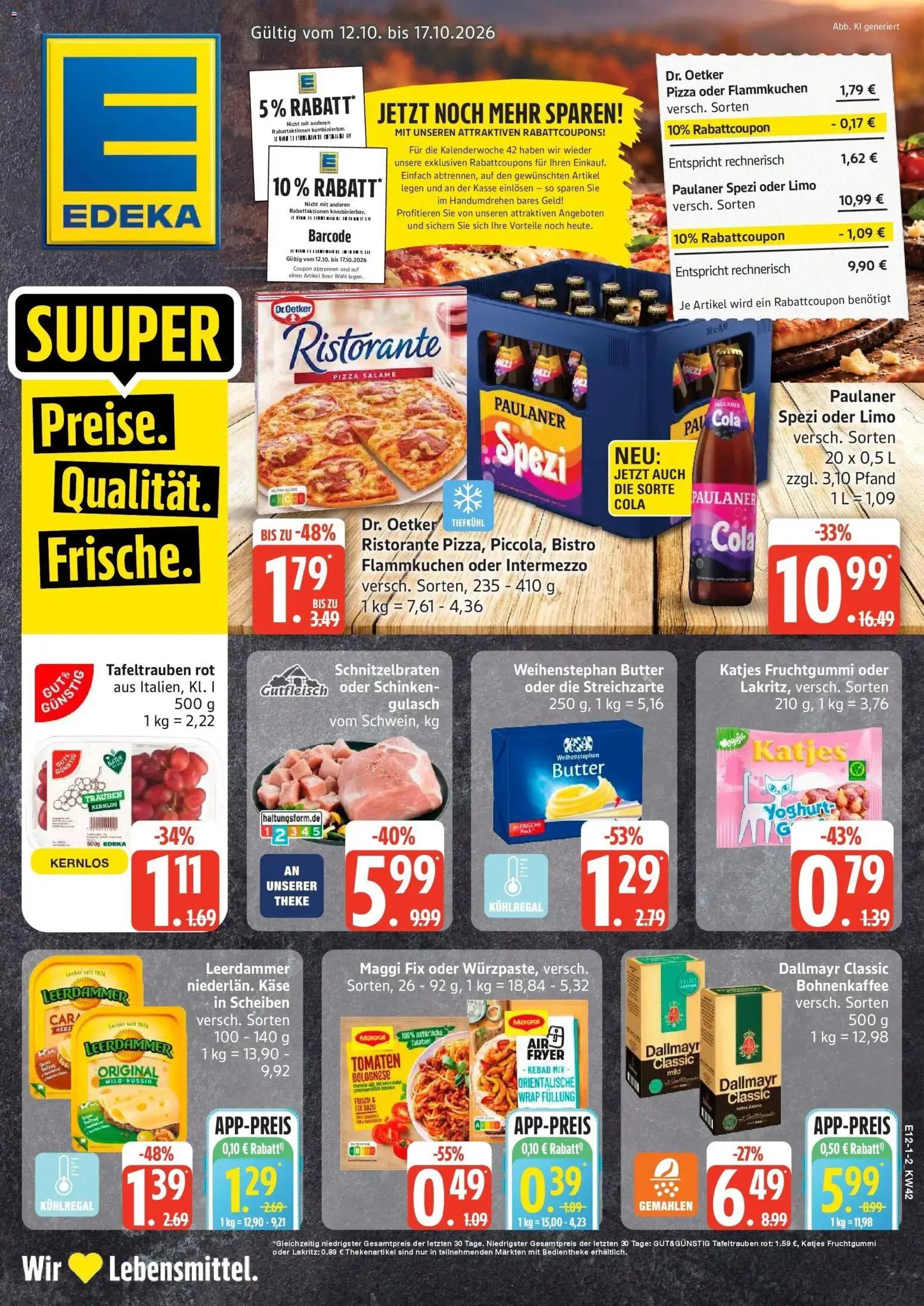 Edeka Prospekt Sterup (ab 12.10.2026) » Angebote Online | Seite: 1 | Produkte: Käse, Paulaner spezi, Maggi fix, Paulaner