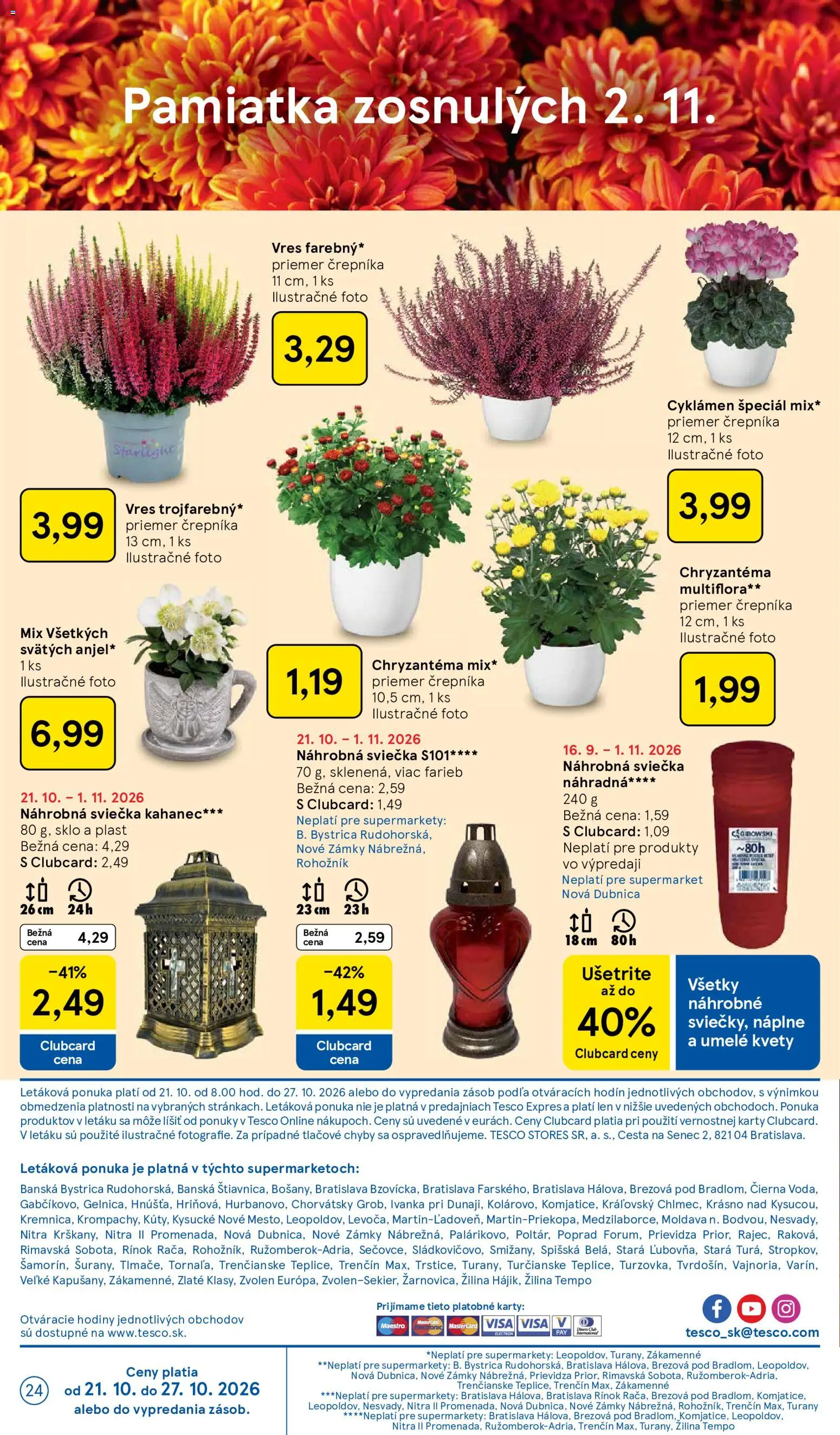 Nové Tesco akcie – leták je platný od 21.10.2026 | Strana: 24 | Produkty: Hodiny, Kvety
