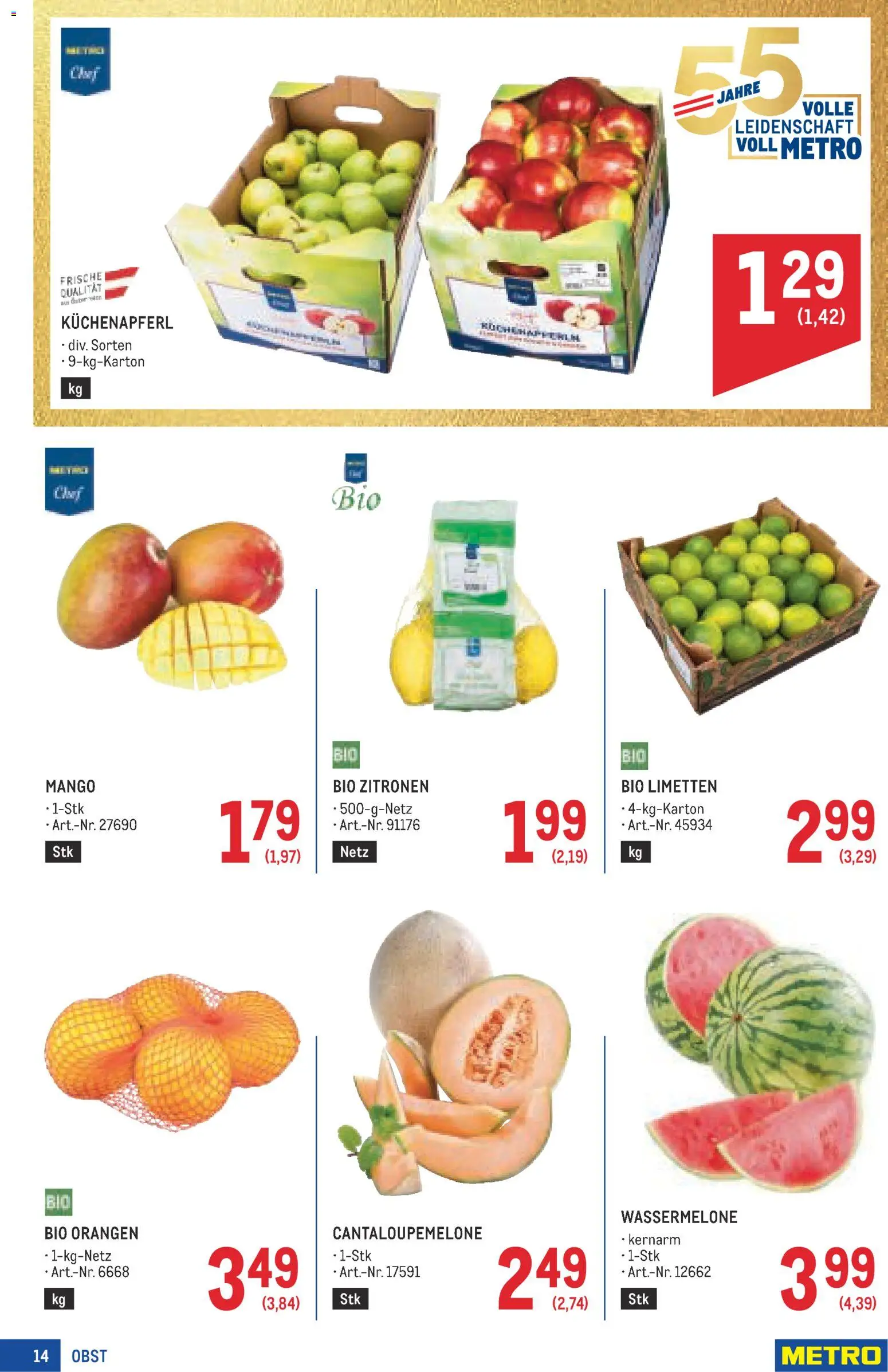 Metro angebote Profi gültig ab 09.07.2026 | Seite: 14 | Produkte: Obst, Mango, Wassermelone, Orangen