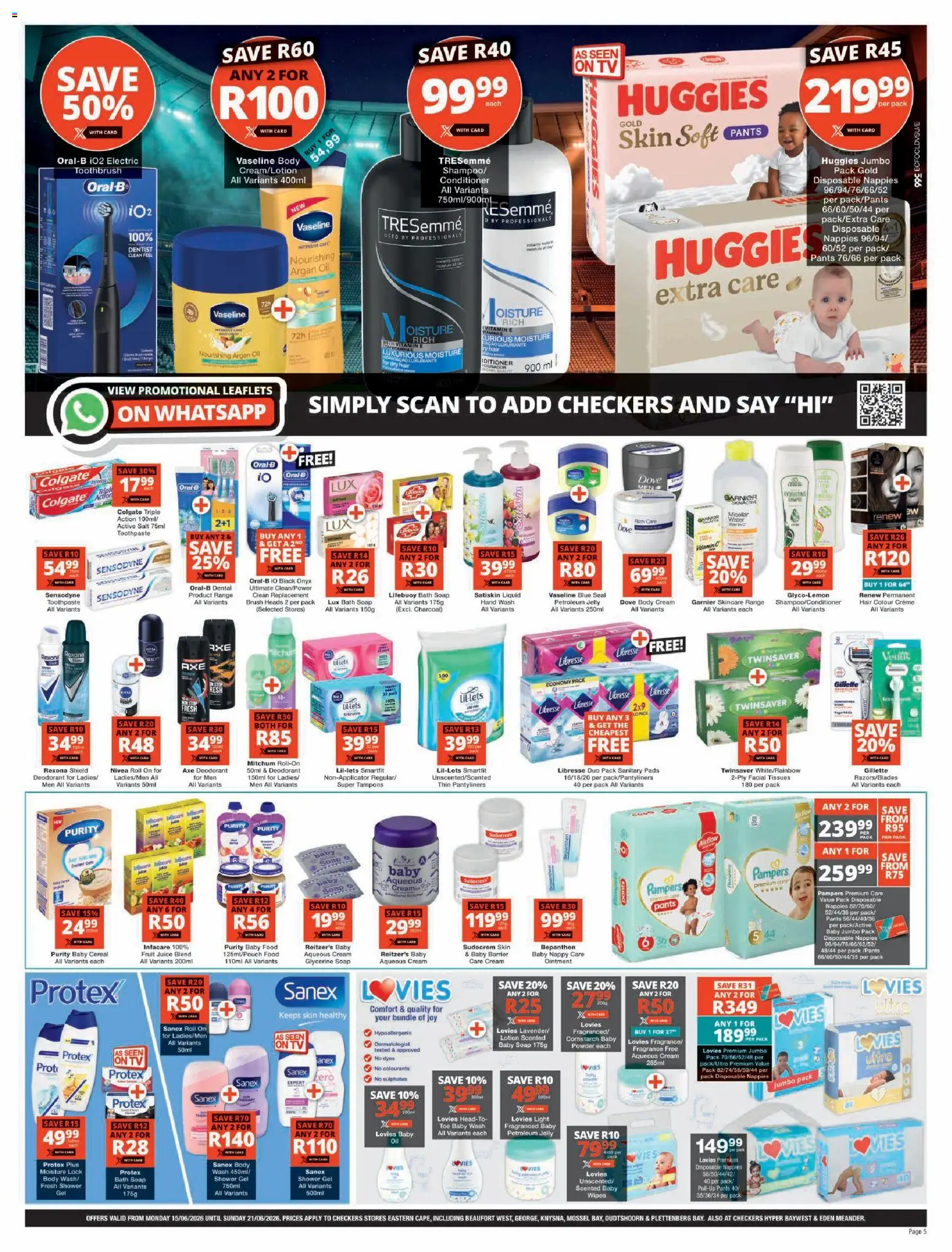 New Checkers catalogue – valid from 15.06.2026 | Page: 5 | Products: Pants, Shower, Soap, Toothbrush
