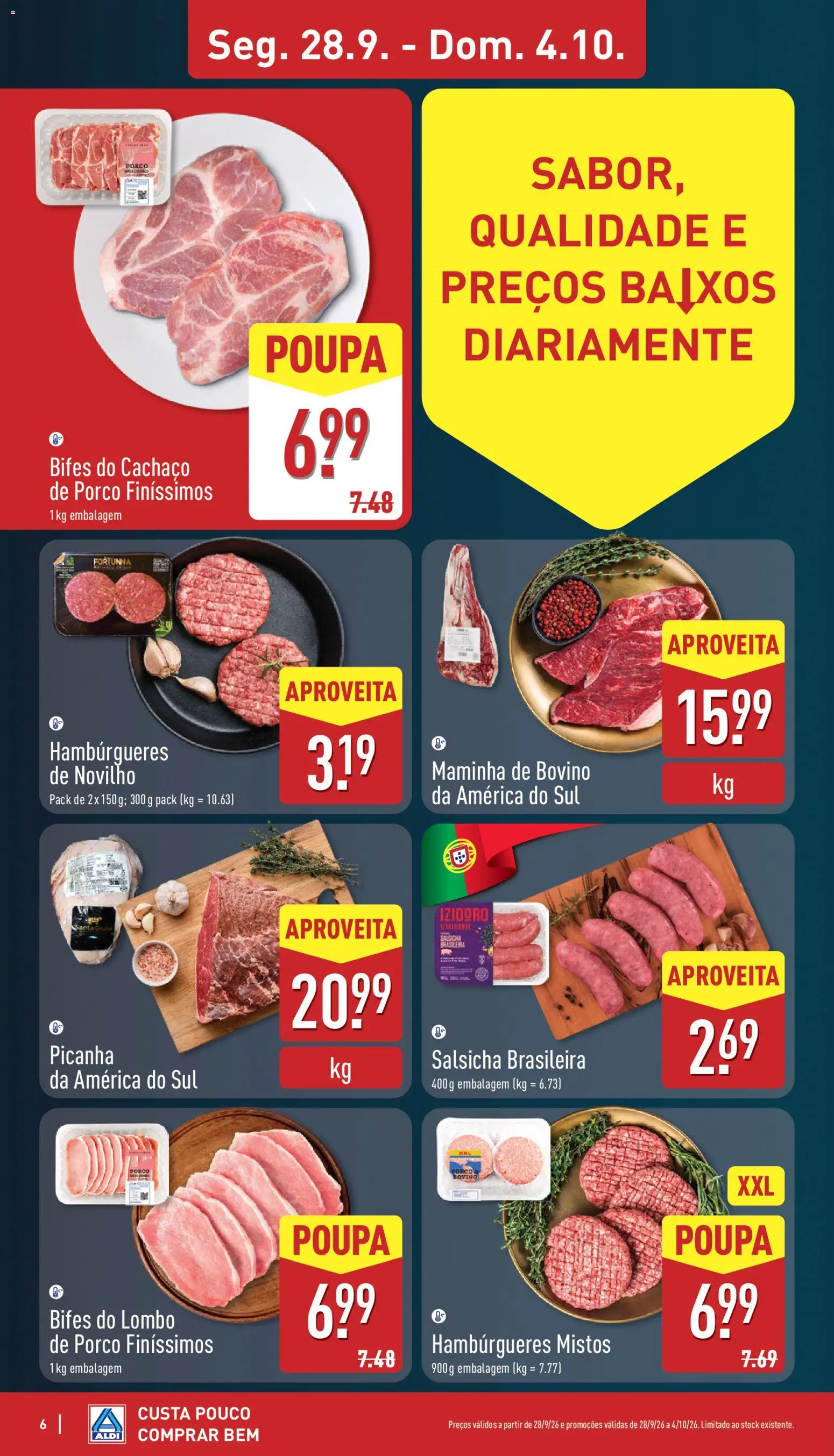 Aldi folheto │ válido de 28/09/2026 | Página: 6 | Produtos: Cachaço de porco, Salsicha, Lombo, Lombo de porco