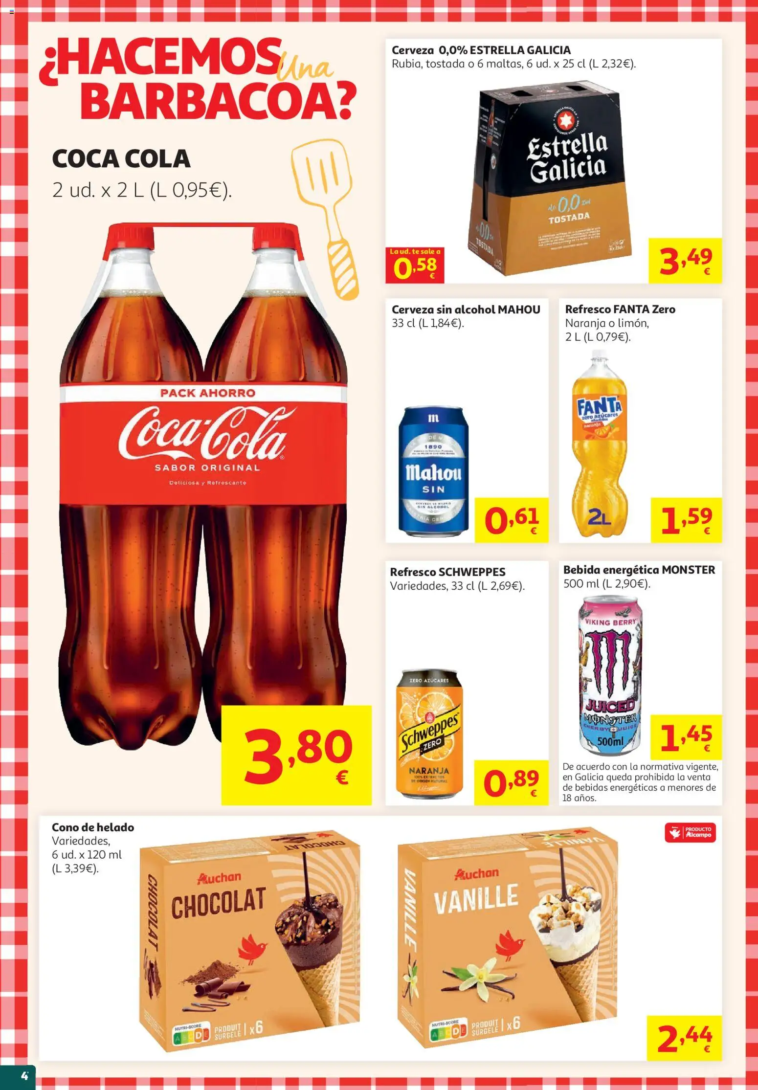 Alcampo Supermercado Mad │ válido desde el 19.05.2026 | Página: 4 | Productos: Cerveza sin alcohol, Cerveza, Helado, Barbacoa
