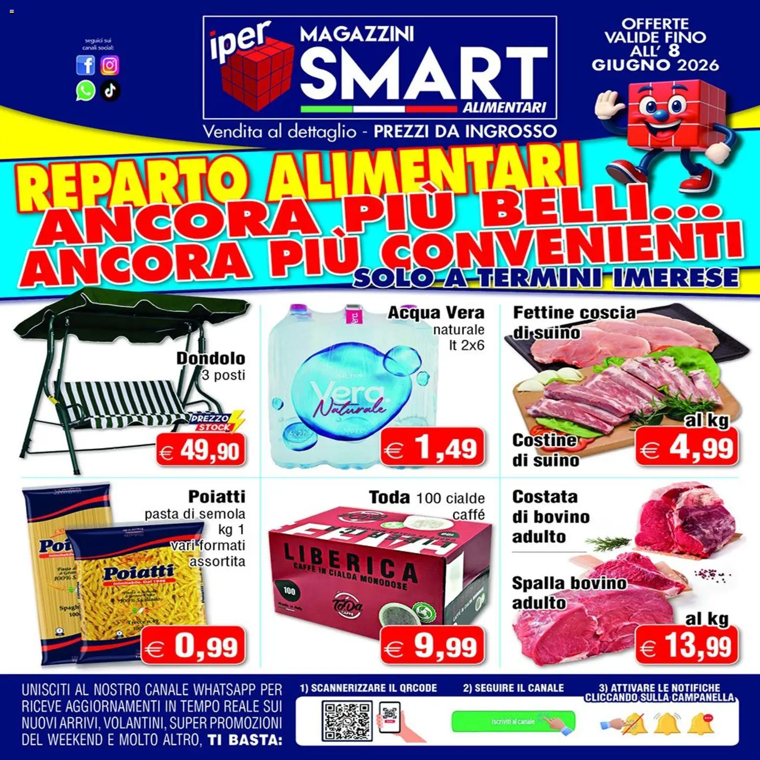 Volantino Magazzini Smart del 01.06.2026 | Pagina: 1 | Prodotti: Caffè, Acqua, Dondolo, Pasta