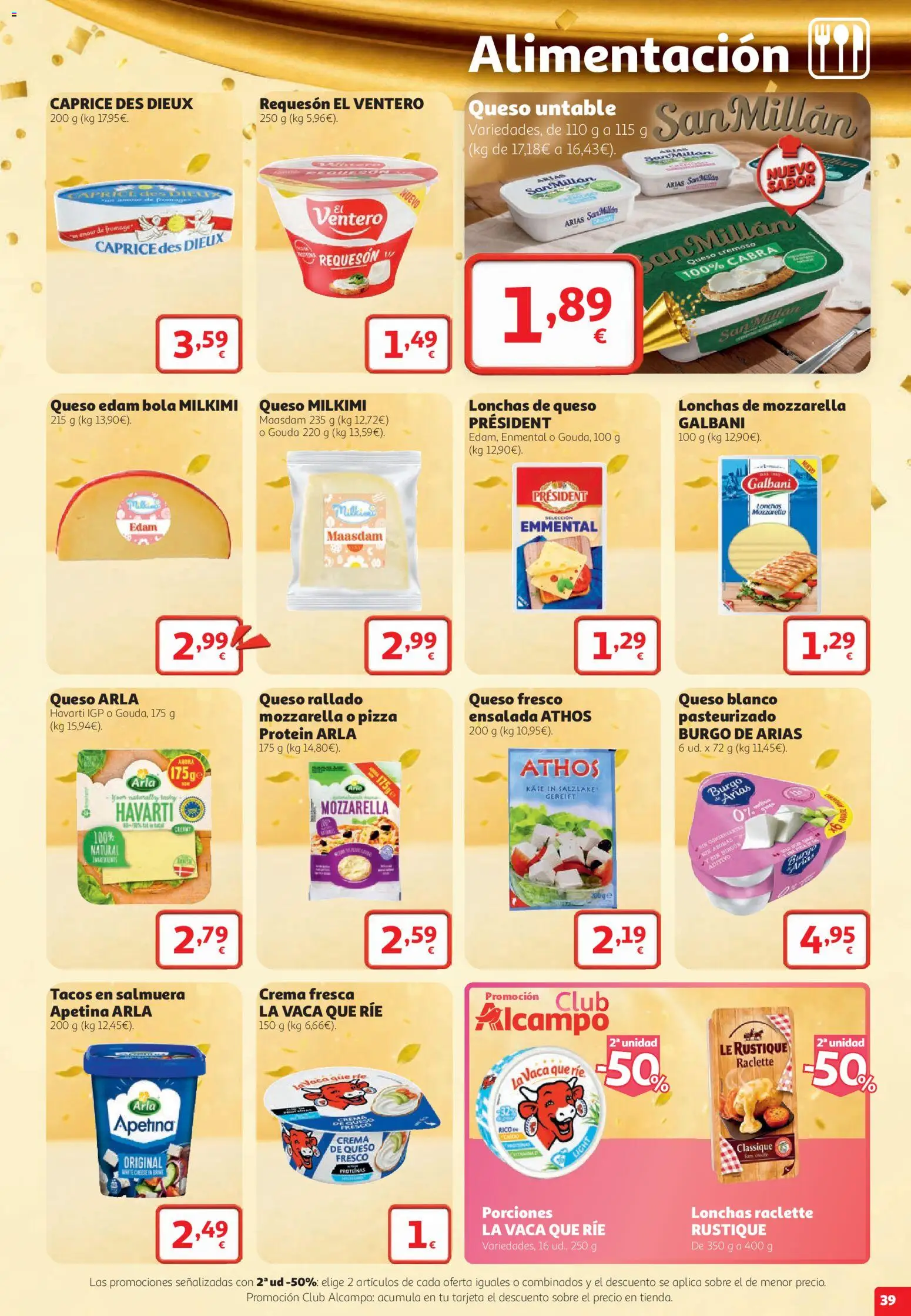 Alcampo folleto Almería │ válido desde el 22/10/2026 | Página: 39 | Productos: Queso fresco, Queso rallado, Mozzarella, Queso blanco