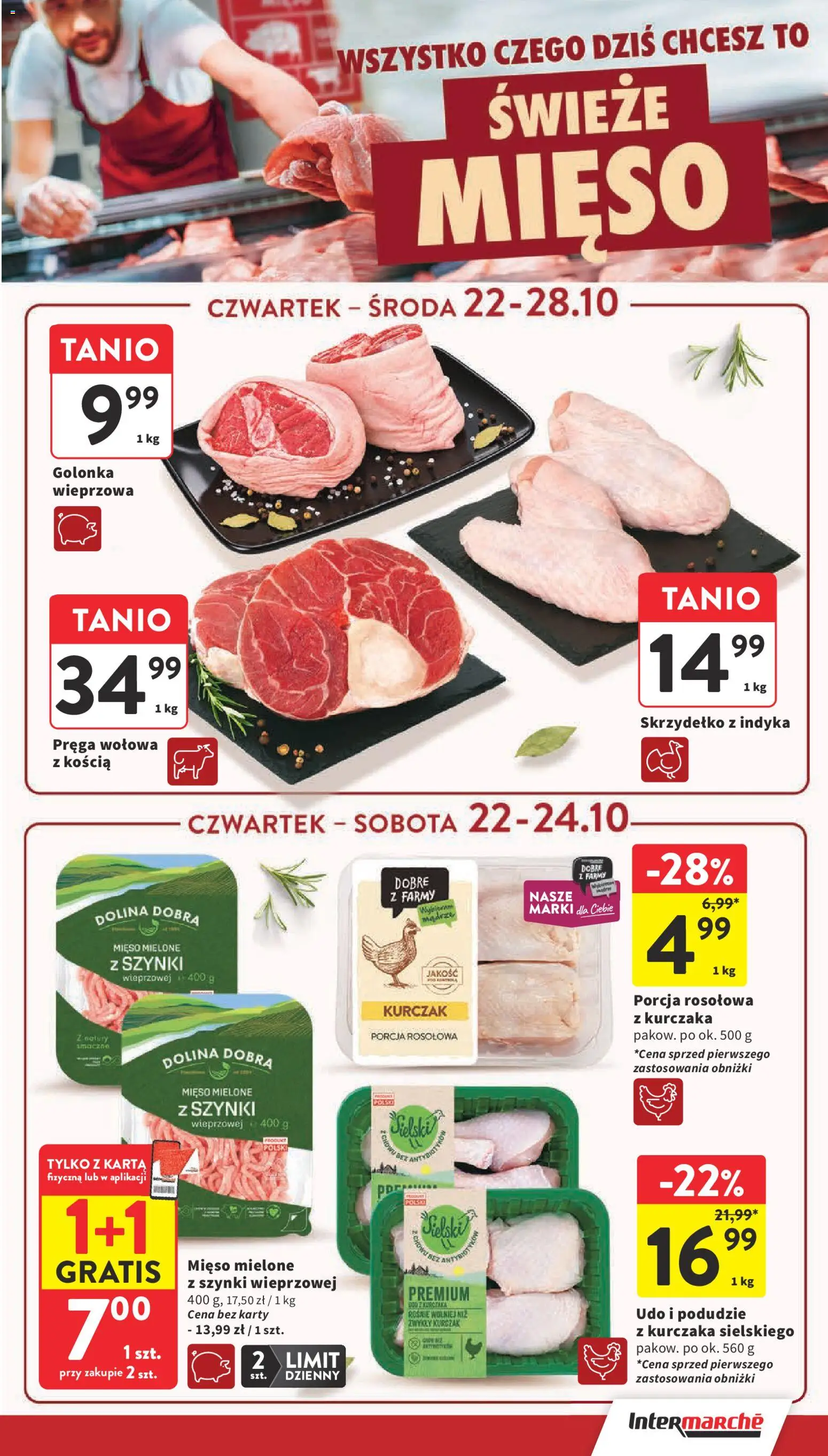 Intermarche gazetka od 22.10.2026 | Strona: 15 | Produkty: Karta, Porcja rosołowa, Prega wolowa, Mięso mielone z szynki