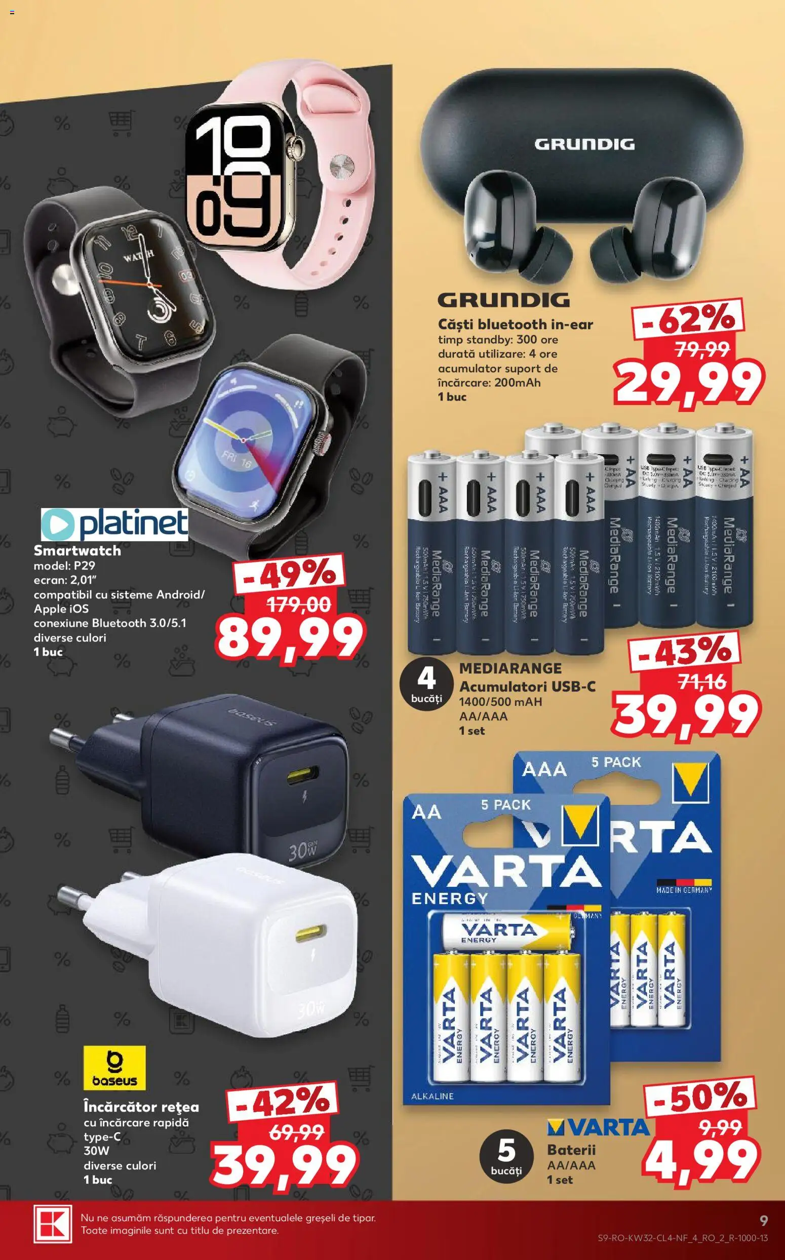 Noul catalog Kaufland – valabil de la 05.08.2026 | Pagină: 9 | Produse: Încărcător, Căști, Smartwatch, Apple