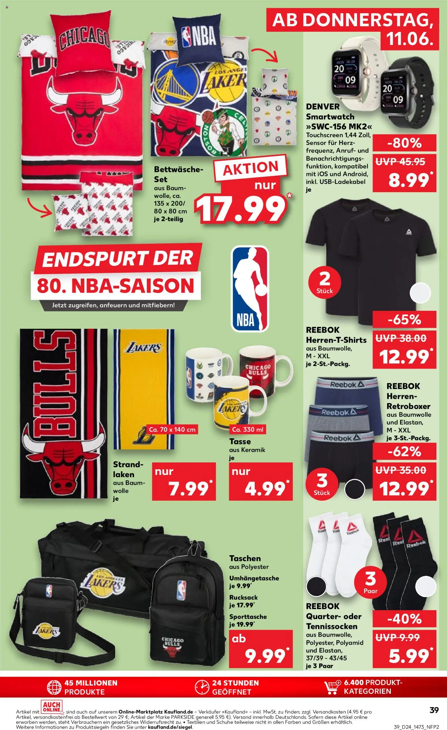 Kaufland Prospekt Rostock – gültig ab 11.06.2026 | Seite: 39 | Produkte: Smartwatch, Bettwäsche, Boxer, Rucksack