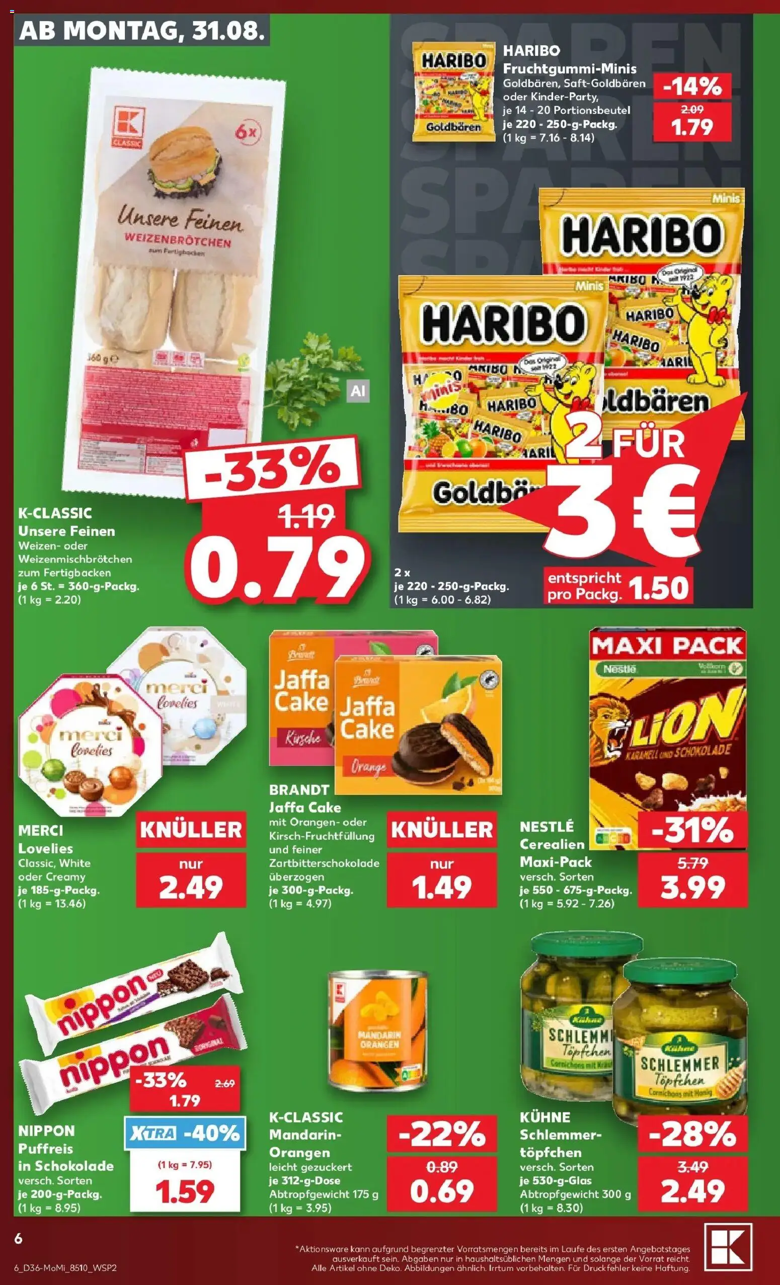 Prospekt Kaufland ab 31.08.2026 » Angebote Online zum Blättern | Seite: 6 | Produkte: Merci, Haribo, Schokolade, Orangen