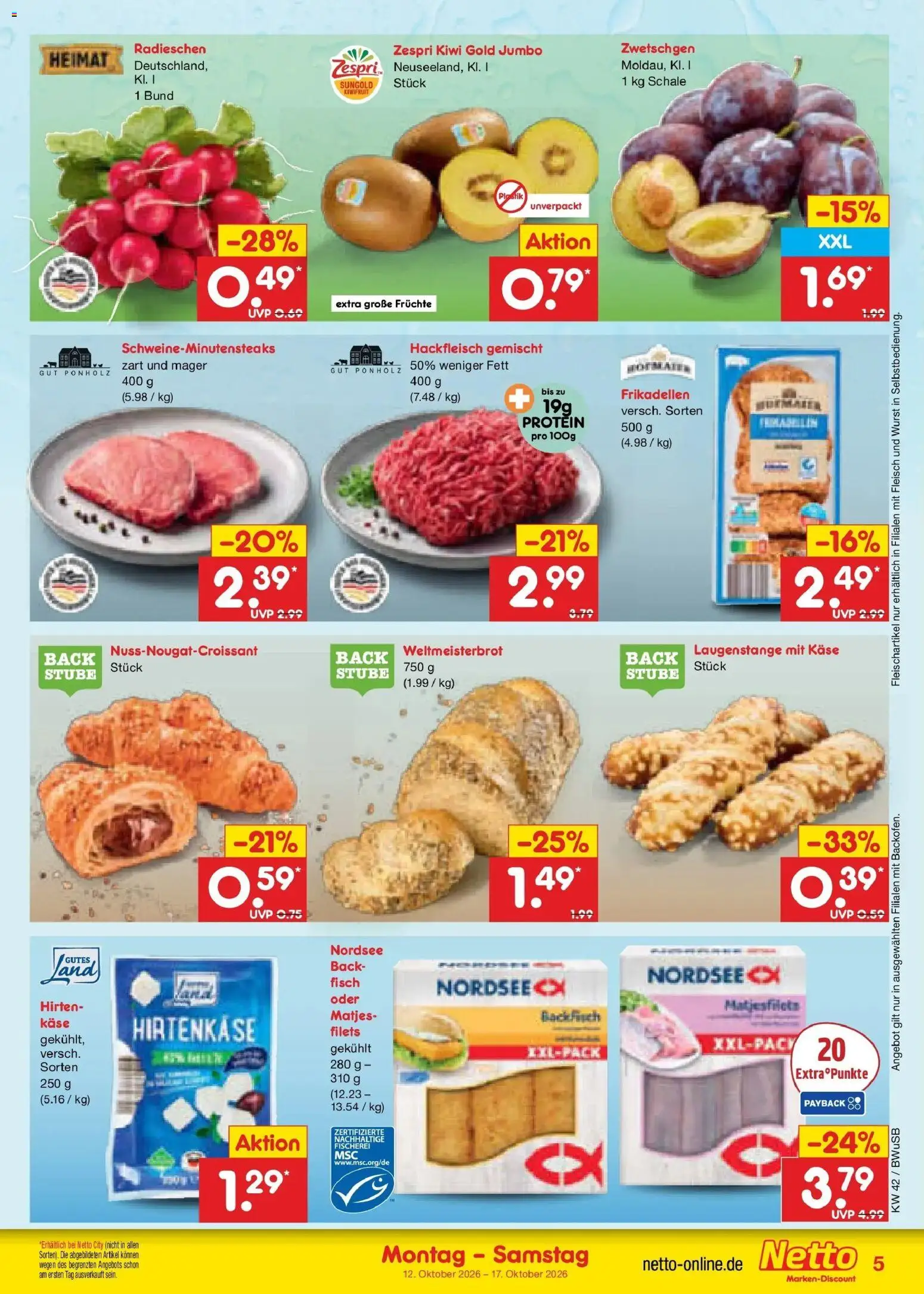 Netto Marken-Discount Prospekt Bielefeld (ab 12.10.2026) » Angebote | Seite: 5 | Produkte: Käse, Wurst, Fleisch, Hackfleisch