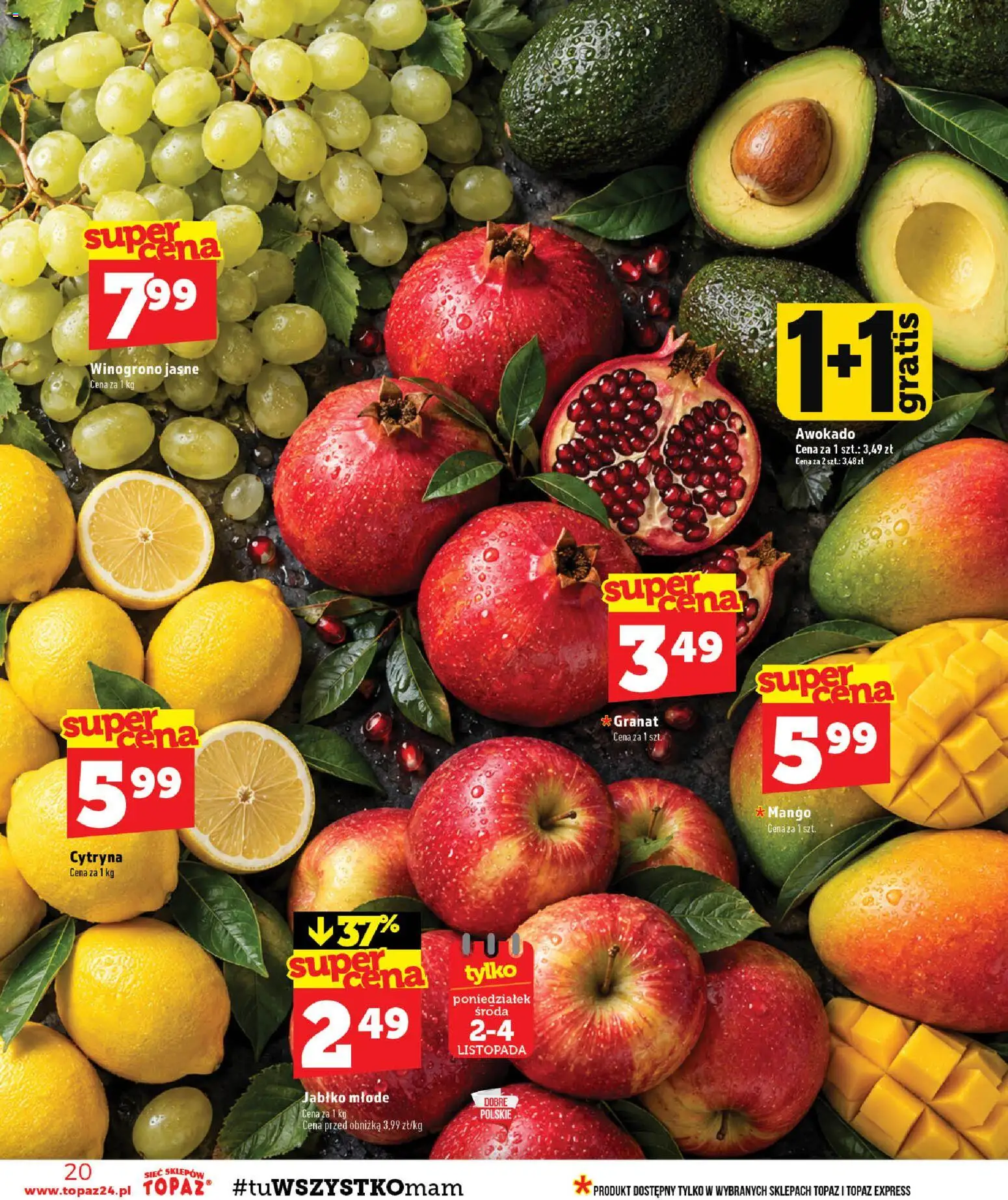 Topaz gazetka od 29.10.2026 | Strona: 20 | Produkty: Cytryna, Mango, Winogrono, Awokado