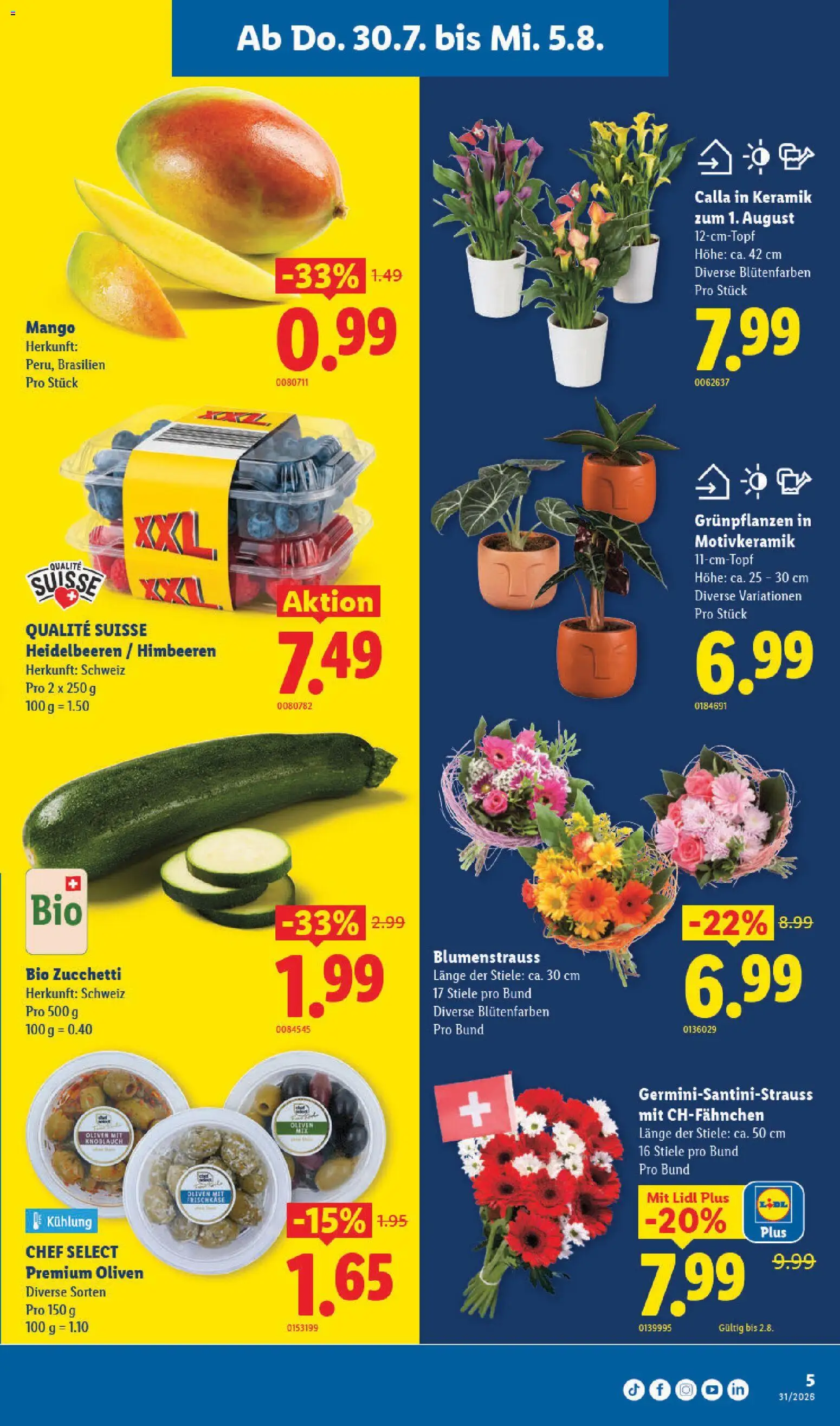 Lidl aktionen – gültig ab 30.07.2026 | Seite: 5 | Produkte: Frischkäse, Zucchini, Mango