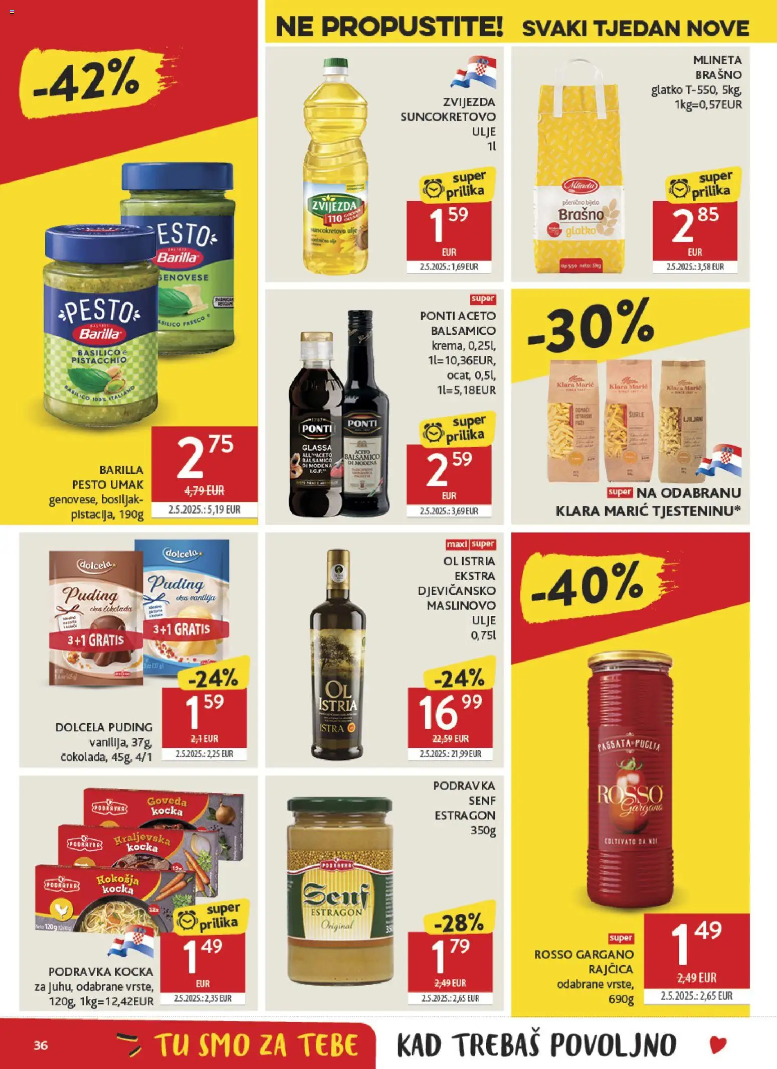 Konzum HR akciós ujság - amely érvényes a következő dátumtól: 2026.09.16. | Oldal: 36 | Termékek: Puding, Pesto, Podravka, Barilla