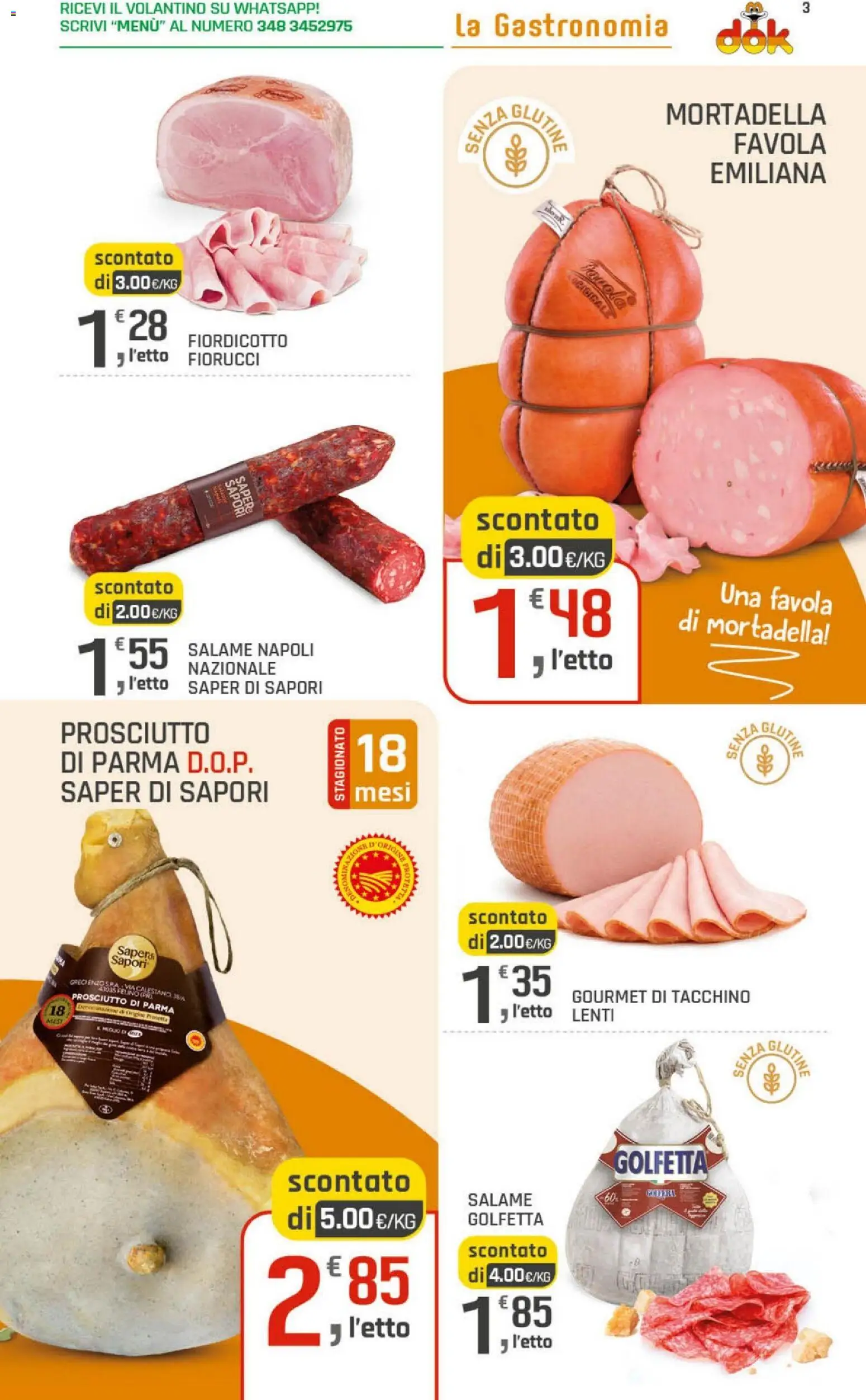Volantino DOK del 15.05.2026 | Pagina: 3 | Prodotti: Salame, Tacchino, Prosciutto, Mortadella