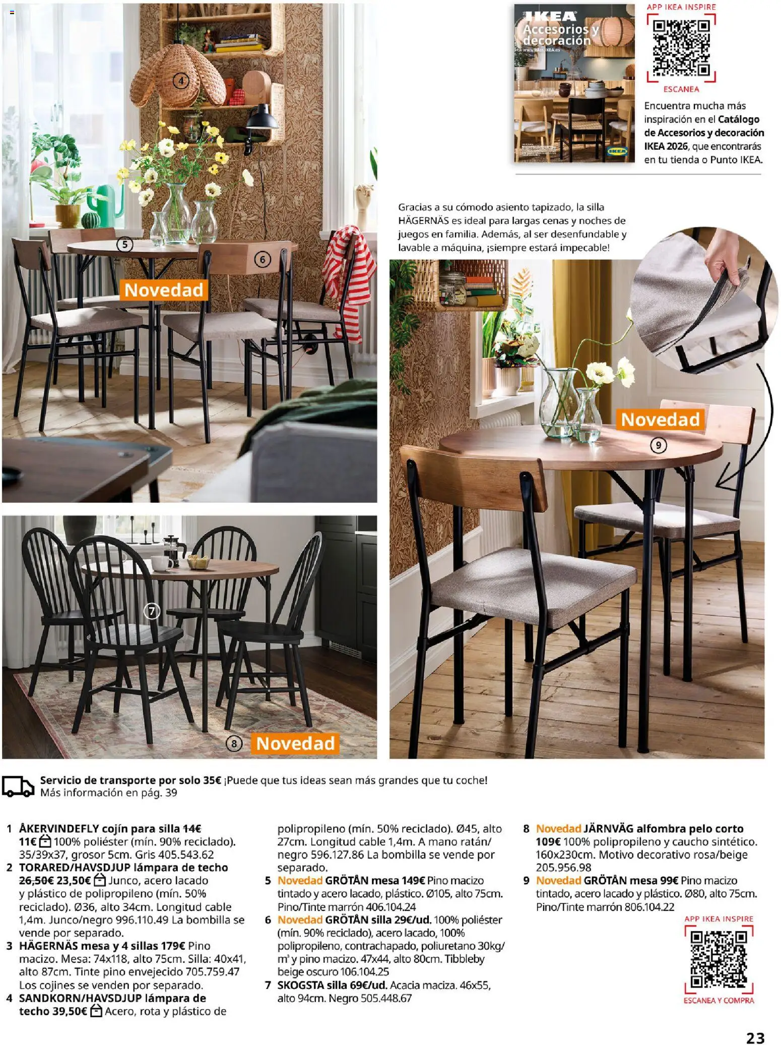 Catálogo IKEA Comedores │ válido desde el 06.03.2026 | Página: 23 | Productos: Mesa, Silla, Alfombra, Lámpara
