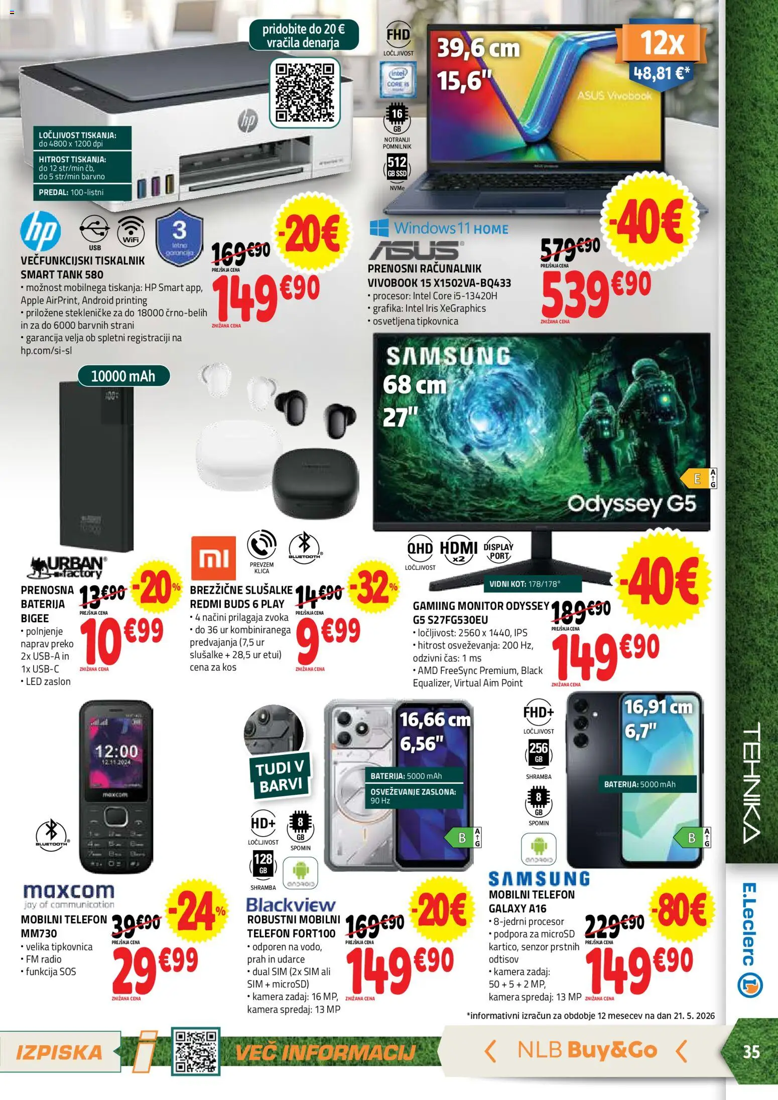 Novi E.leclerc katalog ponudbe – veljaven od 03.06.2026 | Stran: 35 | Izdelki: Telefon, Tiskalnik, Tipkovnica, Kamera
