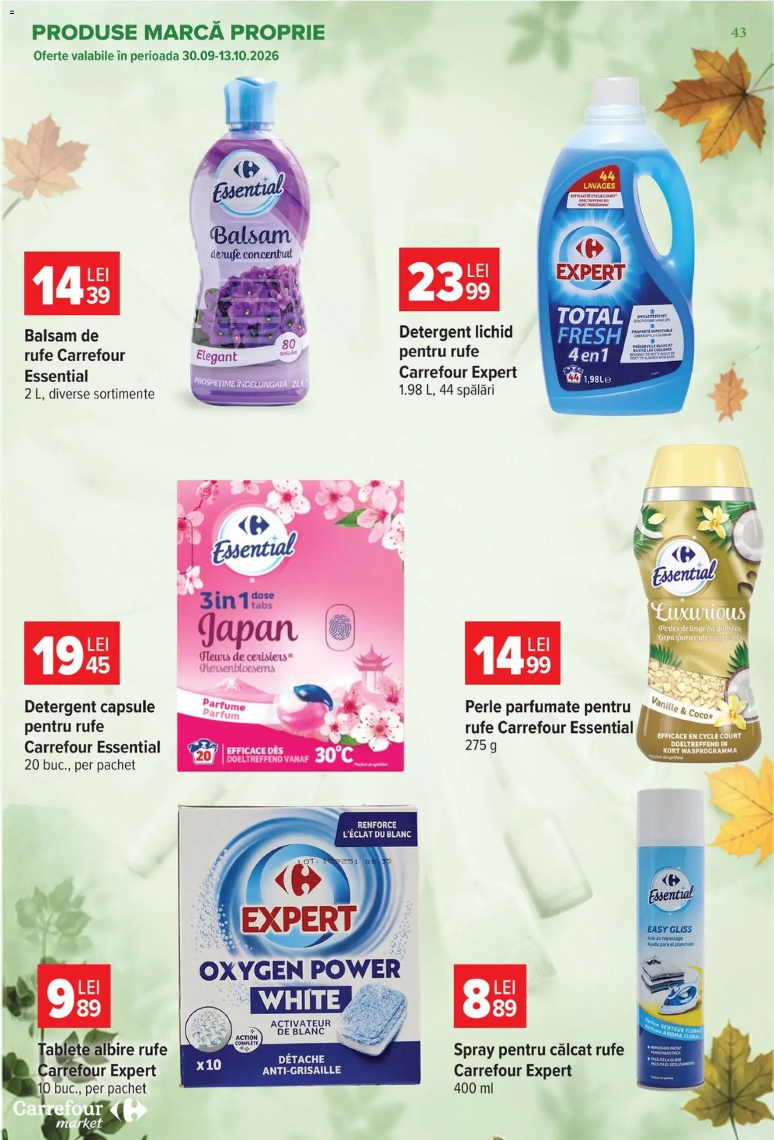 Noul catalog Carrefour – valabil de la 30.09.2026 | Pagină: 43 | Produse: Detergent Capsule, Parfum, Balsam de rufe, Power