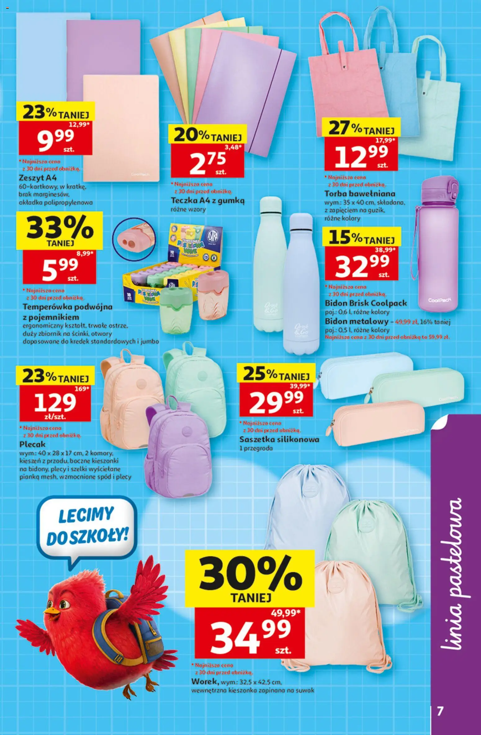Auchan gazetka - 30 Lat Hipermarket od 30.07.2026 | Strona: 7 | Produkty: Plecak, Torba, Temperówka, Zeszyt