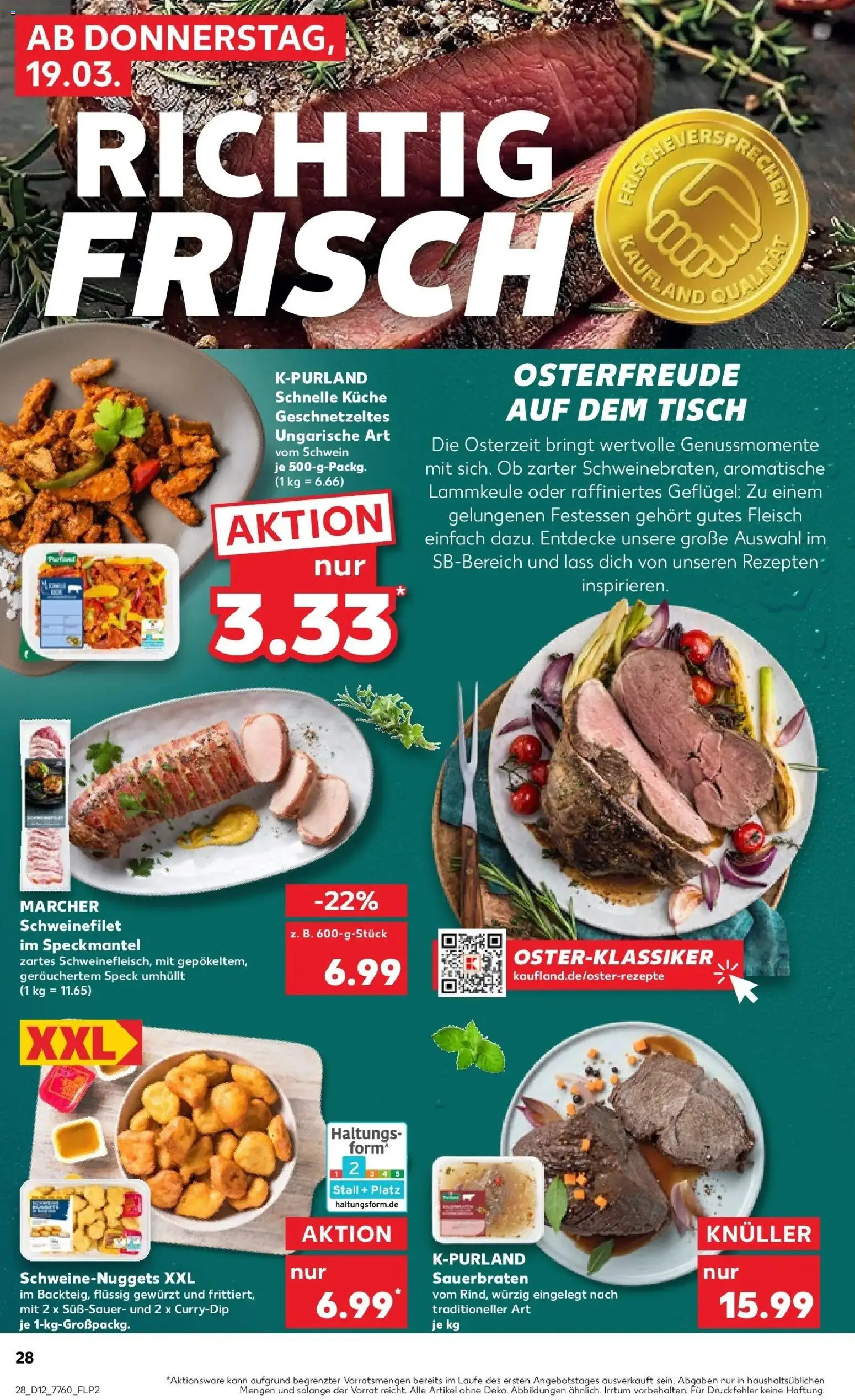 Kaufland Prospekt Burghausen	 – gültig ab 19.03.2026 | Seite: 28 | Produkte: Lammkeule, Tisch, Schweinefilet, Fleisch