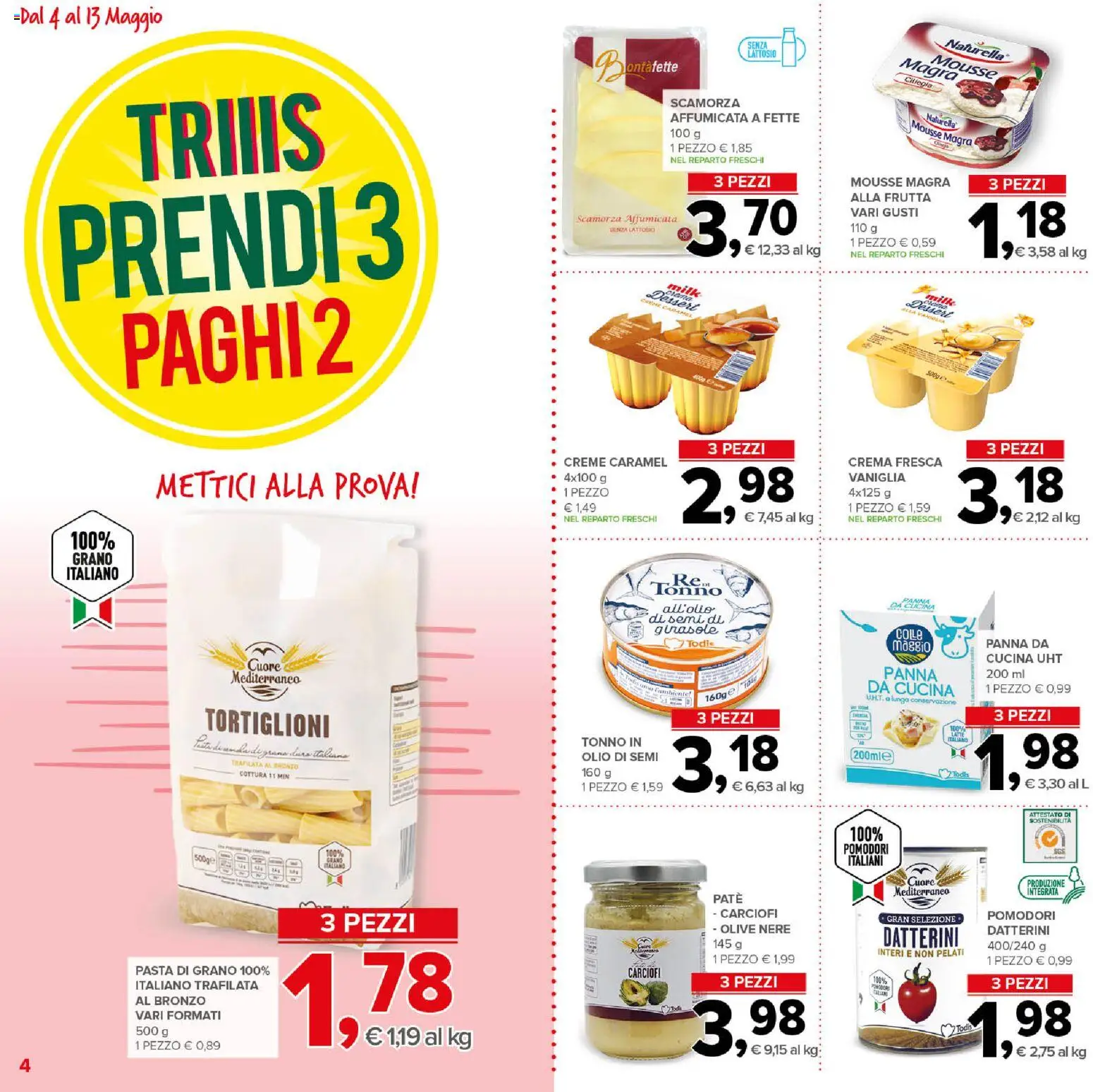 Volantino Todis del 04.05.2026 | Pagina: 4 | Prodotti: Panna, Frutta, Pasta, Tonno