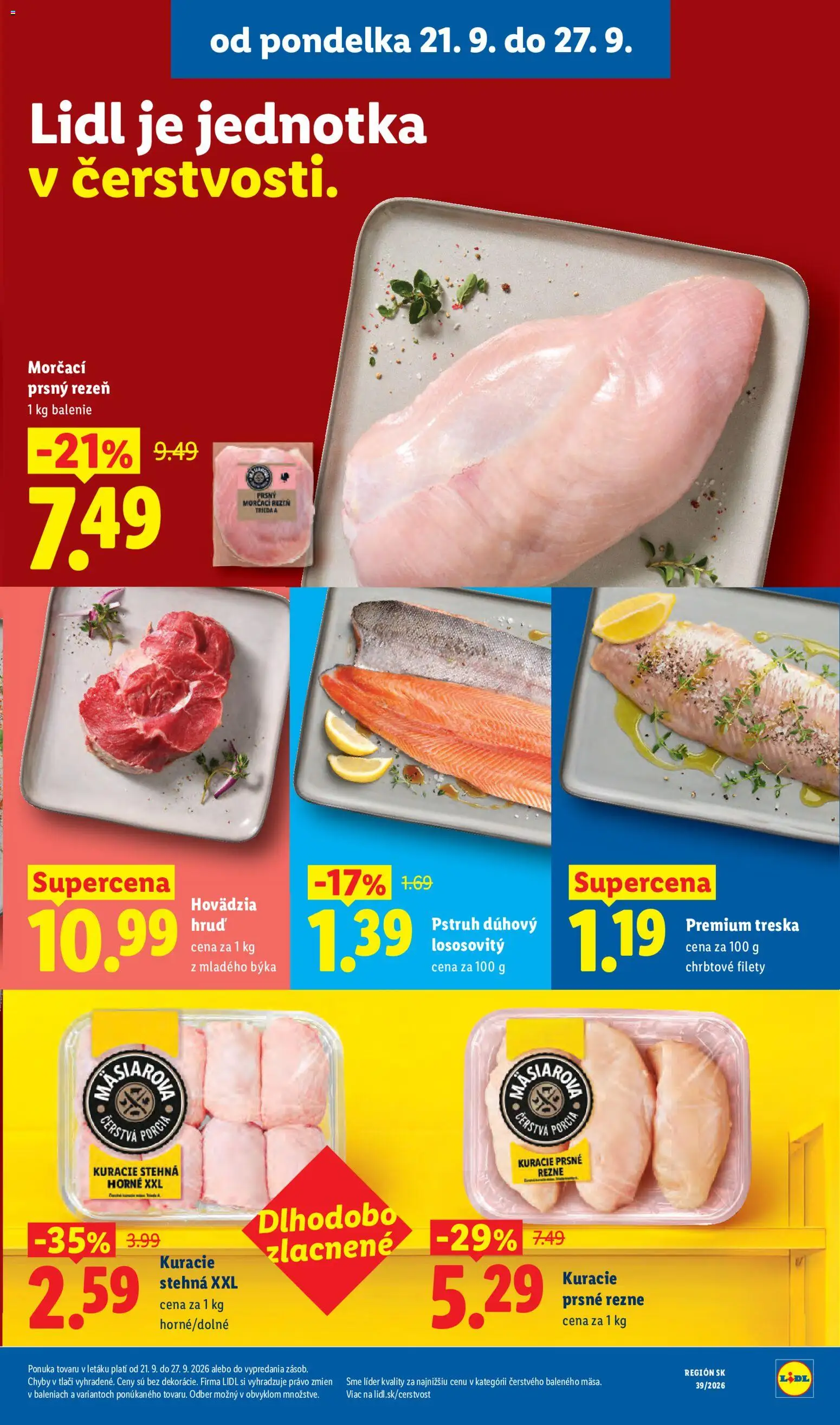 Nové Lidl akcie – leták je platný od 21.09.2026 | Strana: 23 | Produkty: Kuracie stehná, Prsné rezne, Kuracie prsné rezne, Rezne