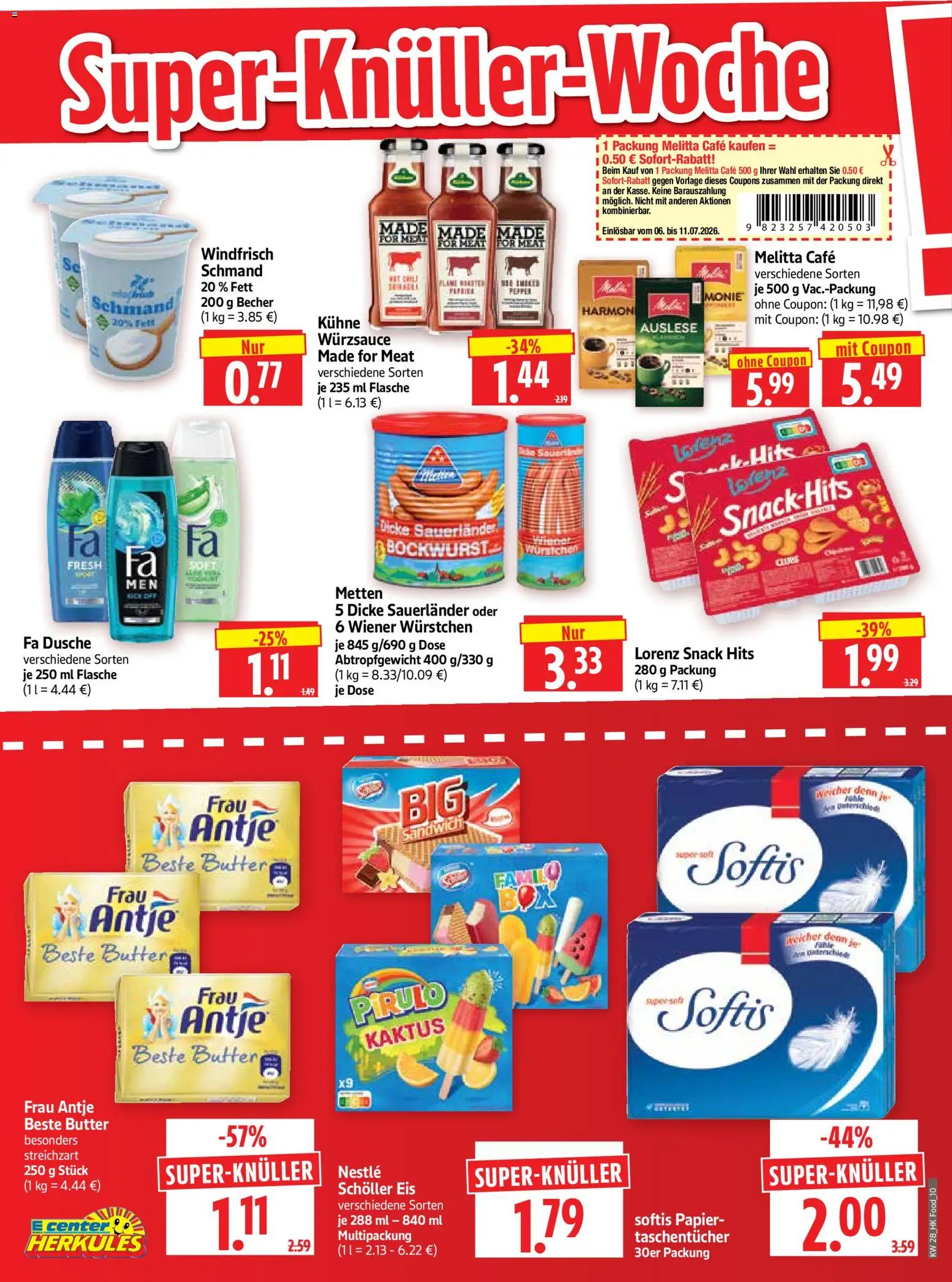 HERKULES Prospekt – gültig ab 06.07.2026 | Seite: 10 | Produkte: Bockwurst, Butter, Dusche, Eis
