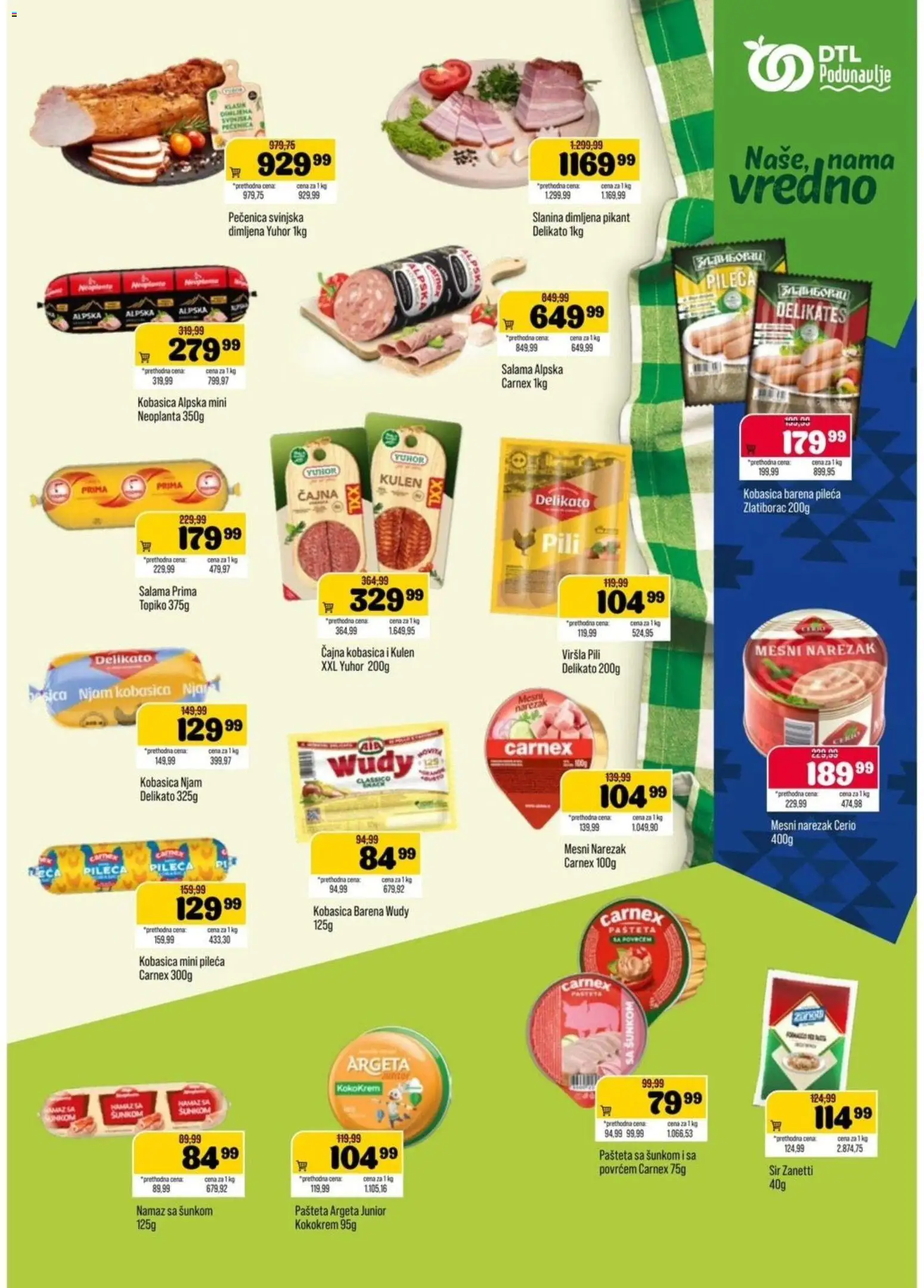 Podunavlje katalog - važi od 29.07.2026 | Strana: 5 | Proizvode: Sir, Slanina, Mesni narezak, Pašteta