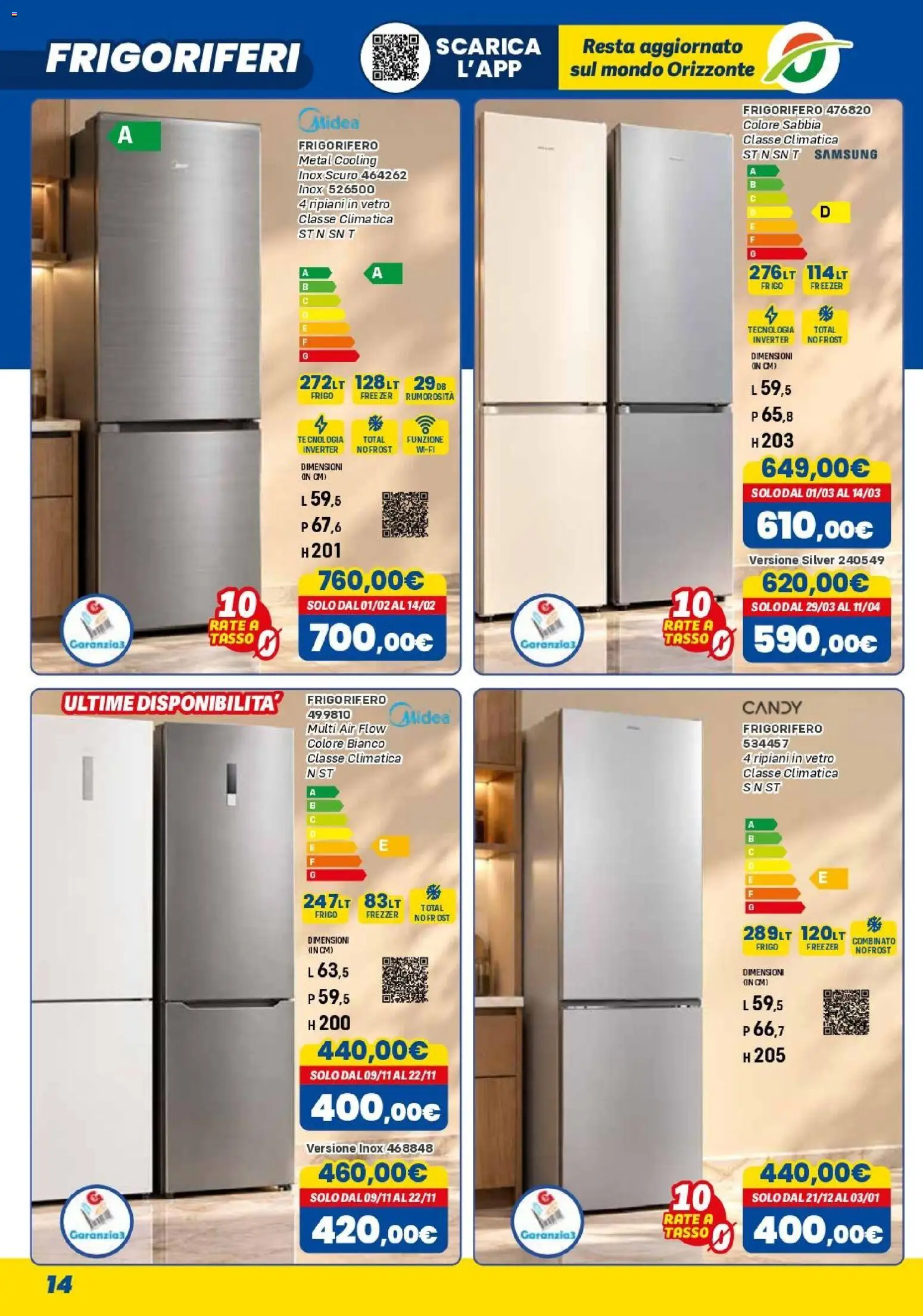Volantino Orizzonte del 01/11/2026 | Pagina: 14 | Prodotti: Freezer, Frigorifero, Samsung