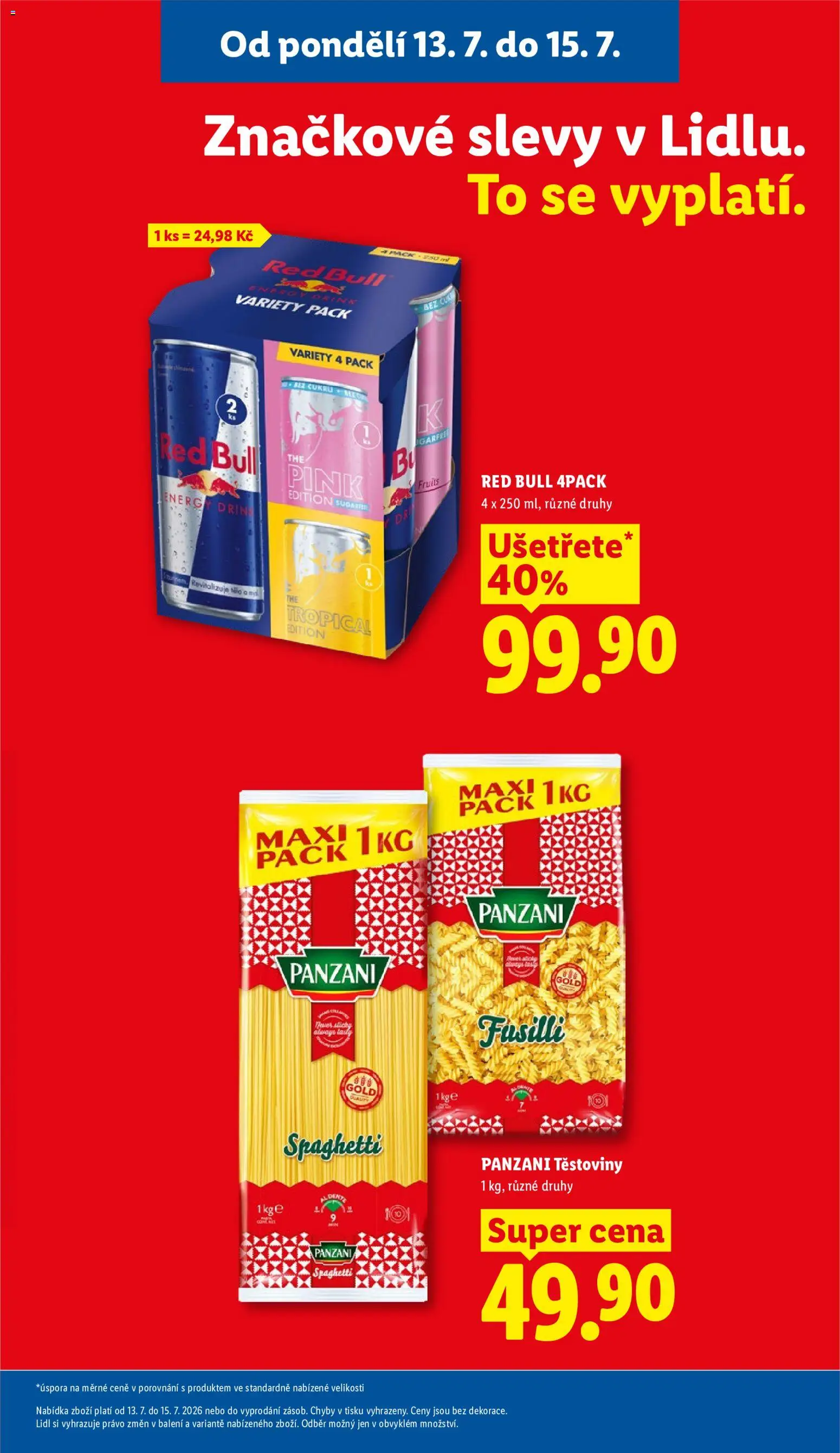 Lidl leták od 13.07.2026 | Strana: 11 | Produkty: Těstoviny, Red Bull, Těstoviny Panzani, Energy drink