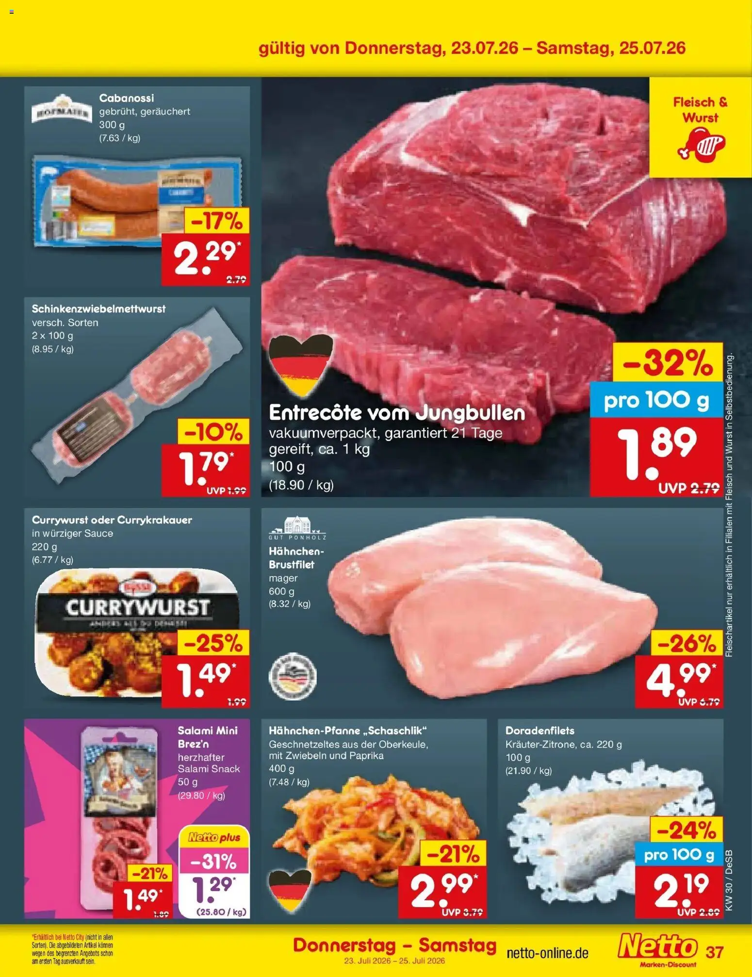 Netto Marken-Discount Prospekt Thierhaupten – gültig ab 20.07.2026 | Seite: 61 | Produkte: Hahnchen, Zwiebeln, Salami, Fleisch