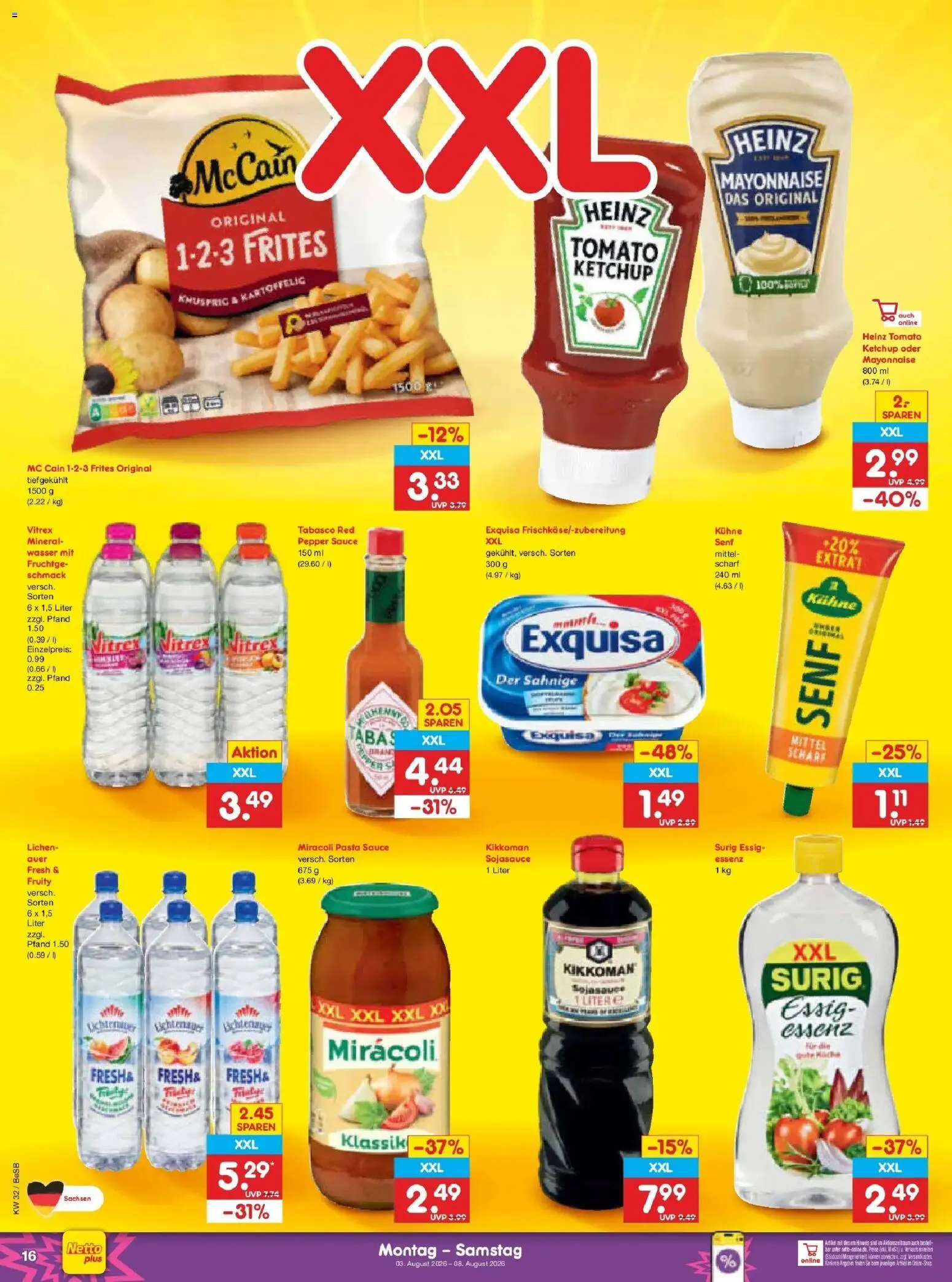 Netto Marken-Discount Prospekt – gültig ab 03.08.2026 | Seite: 32 | Produkte: Essig, McCain, Wasser, Pasta