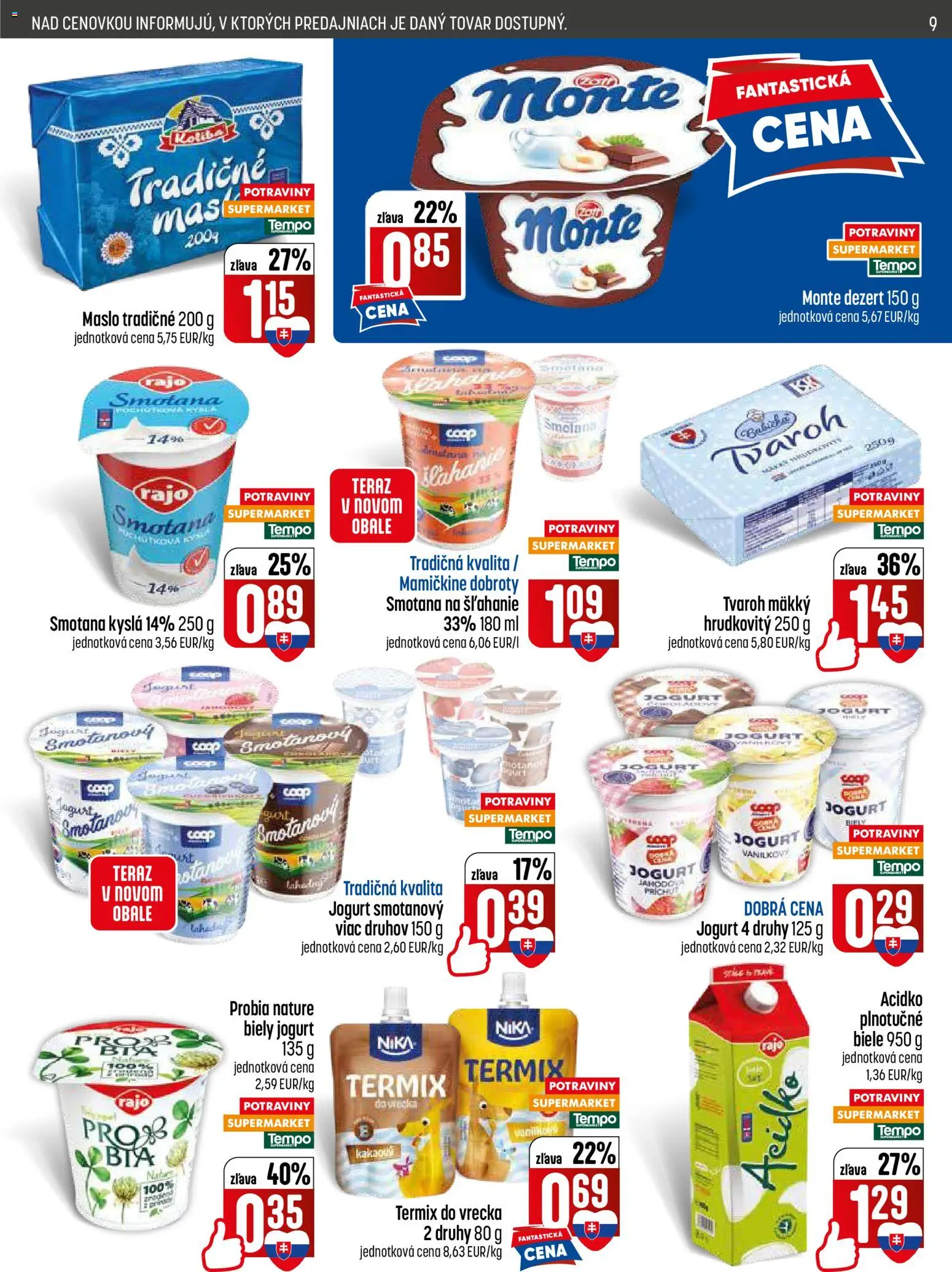 Nové COOP Jednota akcie – leták je platný od 25.06.2026 | Strana: 9 | Produkty: Maslo, Jogurt, Biely jogurt, Acidko