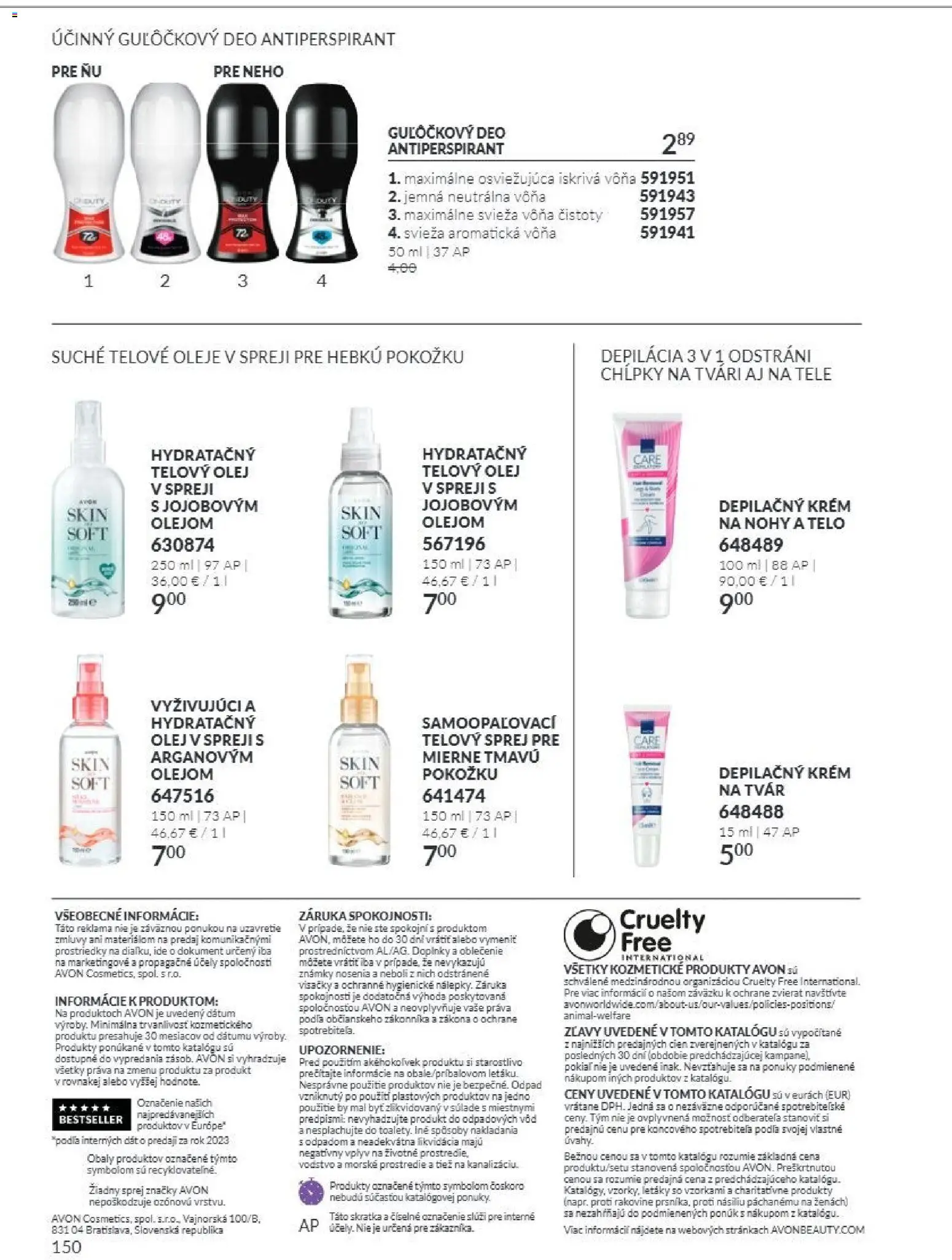 Nové Avon akcie – leták je platný od 01.11.2026 | Strana: 150 | Produkty: Olej, Antiperspirant, Depilačný krém, Krém