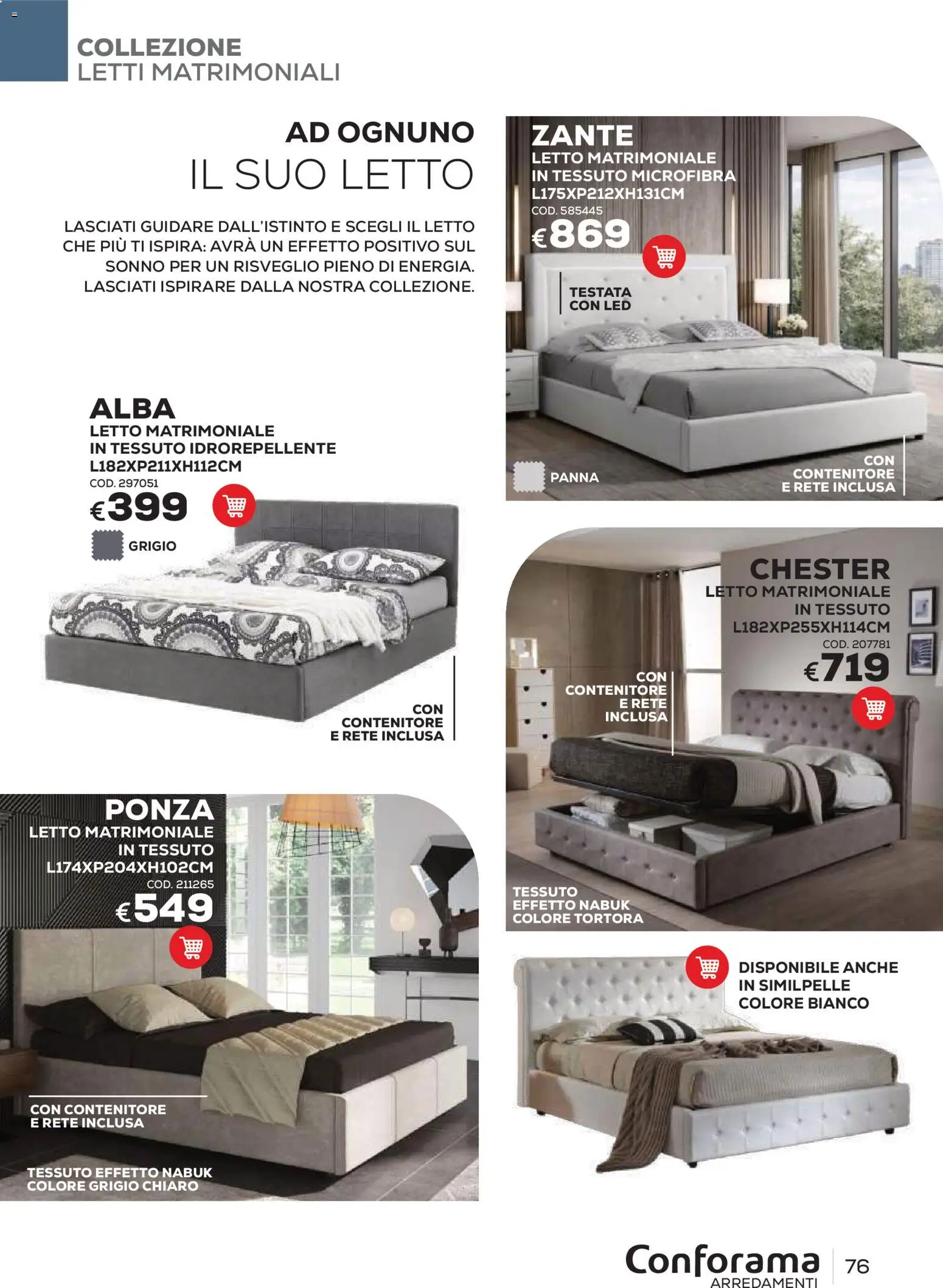 Volantino Conforama del 22/06/2026 | Pagina: 76 | Prodotti: Panna, Letto matrimoniale, Contenitore, Letto