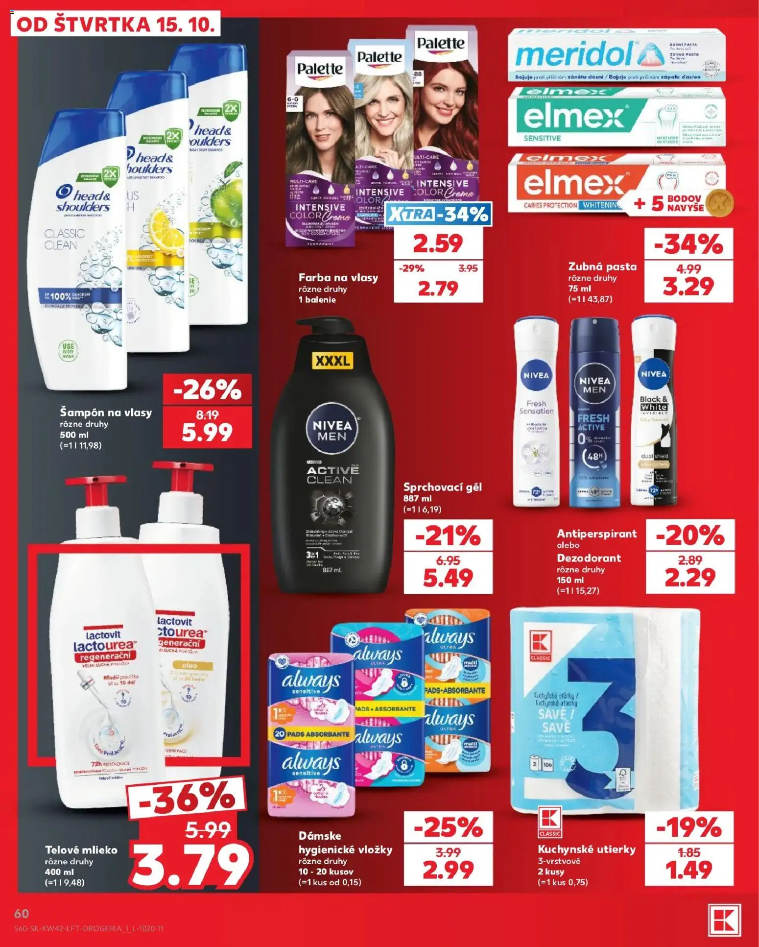 Nové Kaufland akcie – leták je platný od 15.10.2026 | Strana: 60 | Produkty: Šampón, Telové mlieko, Utierky, Lactovit