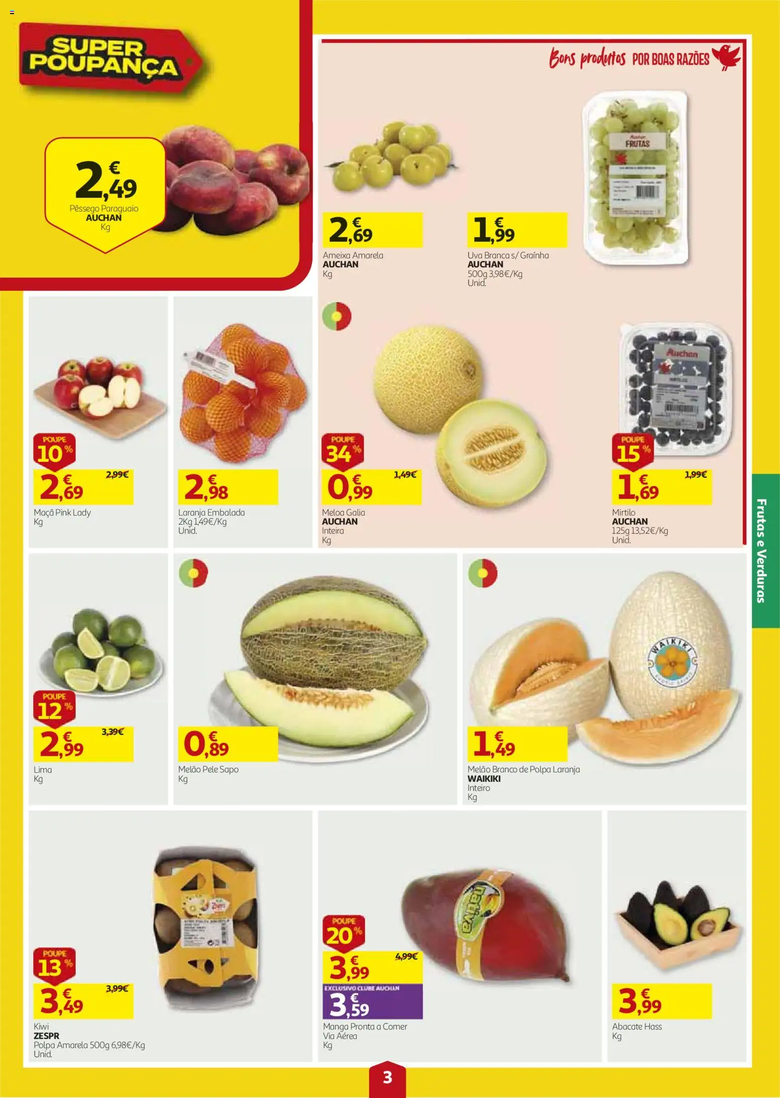 Auchan folheto │ válido de 27/08/2026 | Página: 3 | Produtos: Manga, Frutas, Lima, Melão