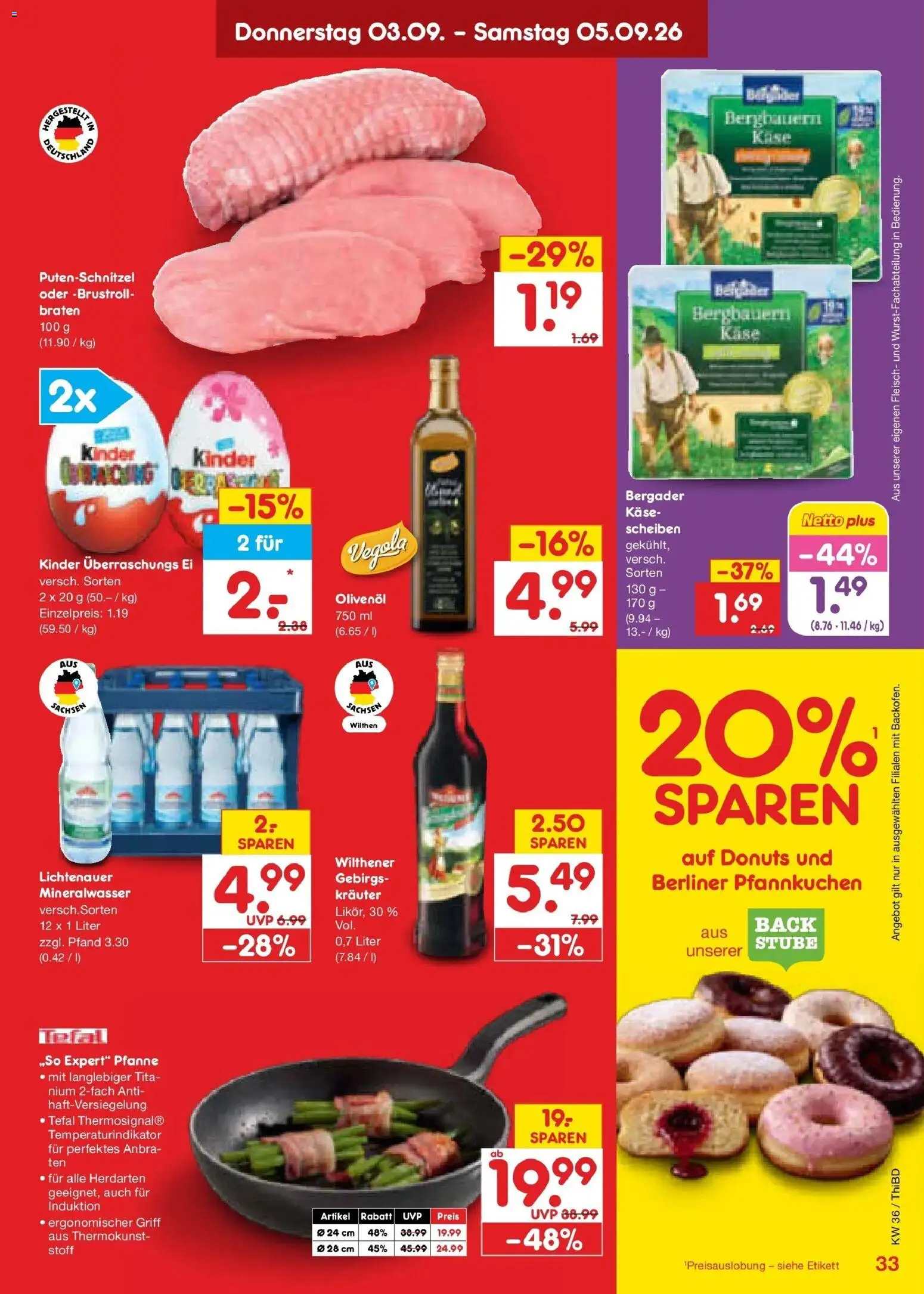 Netto Marken-Discount Prospekt Thiendorf – gültig ab 31.08.2026 | Seite: 45 | Produkte: Pfannkuchen, Mineralwasser, Putenschnitzel, Fleisch