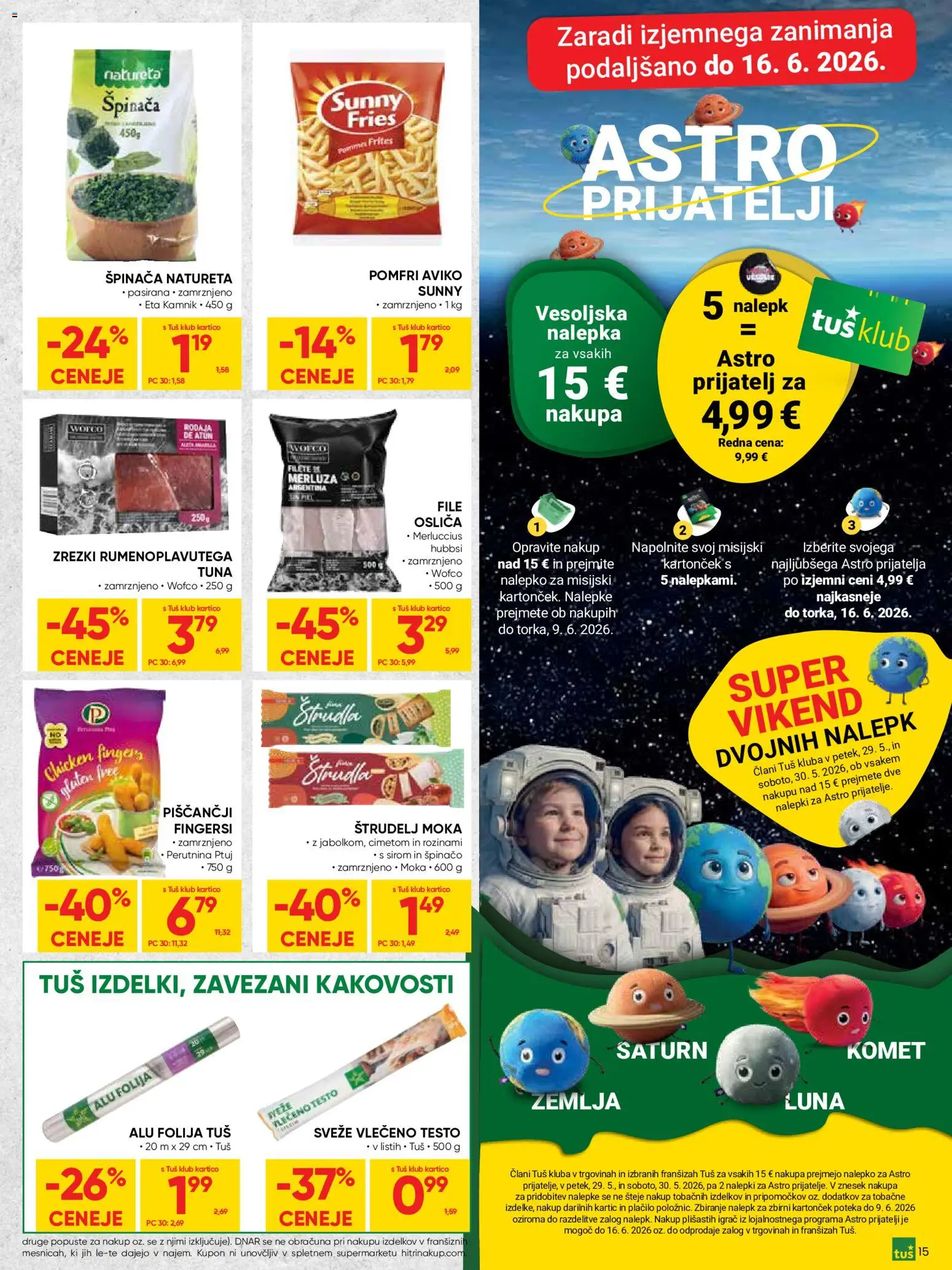 Novi Tuš katalog ponudbe – veljaven od 27.05.2026 | Stran: 15 | Izdelki: Moka, Žemlja, Tuna, Zrezki