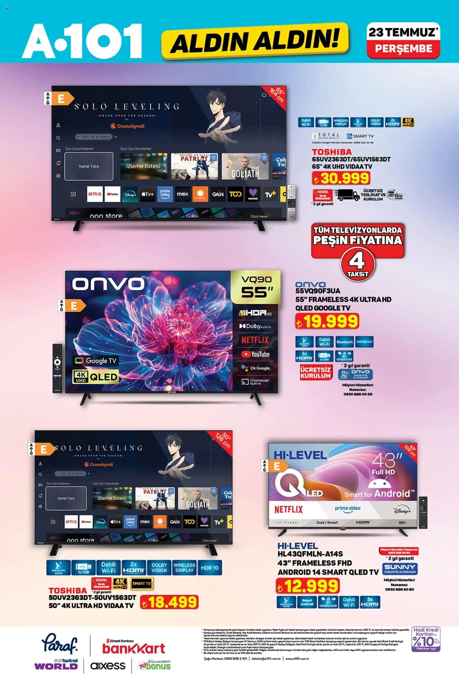 A101 - Katalog Aldın Aldın - 23 Temmuz 2026 tarihinden itibaren geçerlidir | Sayfa: 3 | Ürünler: TV, Video, USB