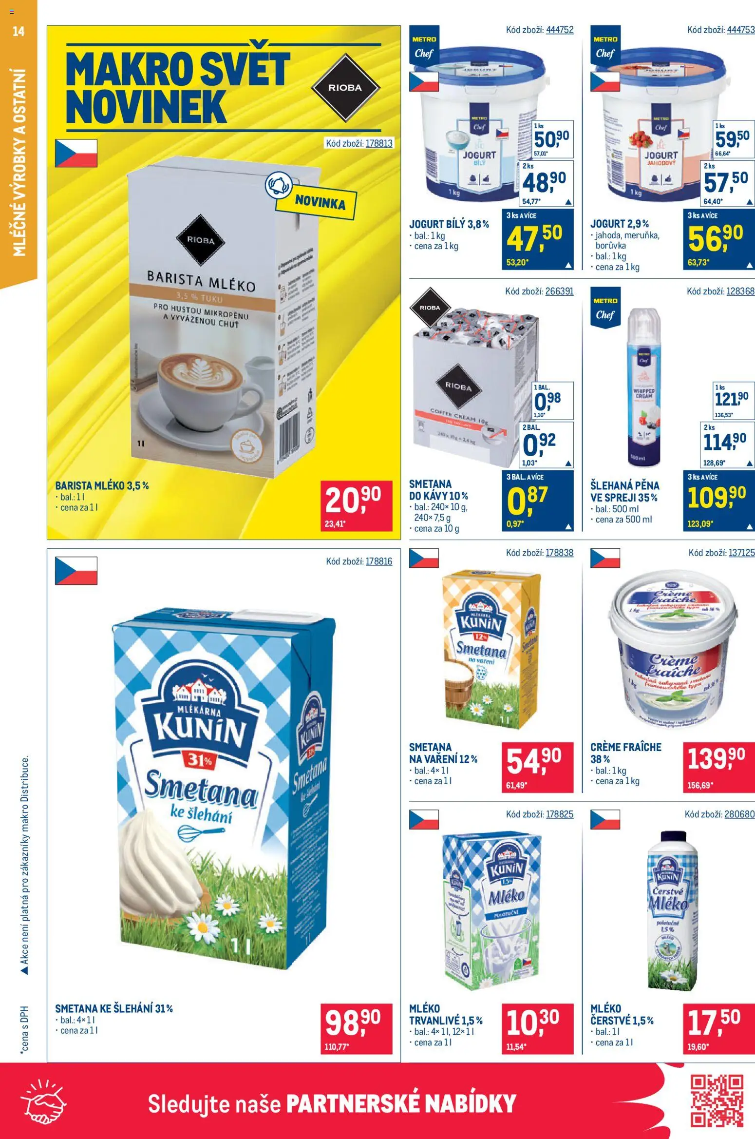 Makro leták - Gastronomie od 07.10.2026 | Strana: 14 | Produkty: Mléko, Smetana, Smetana do kávy, Pěna
