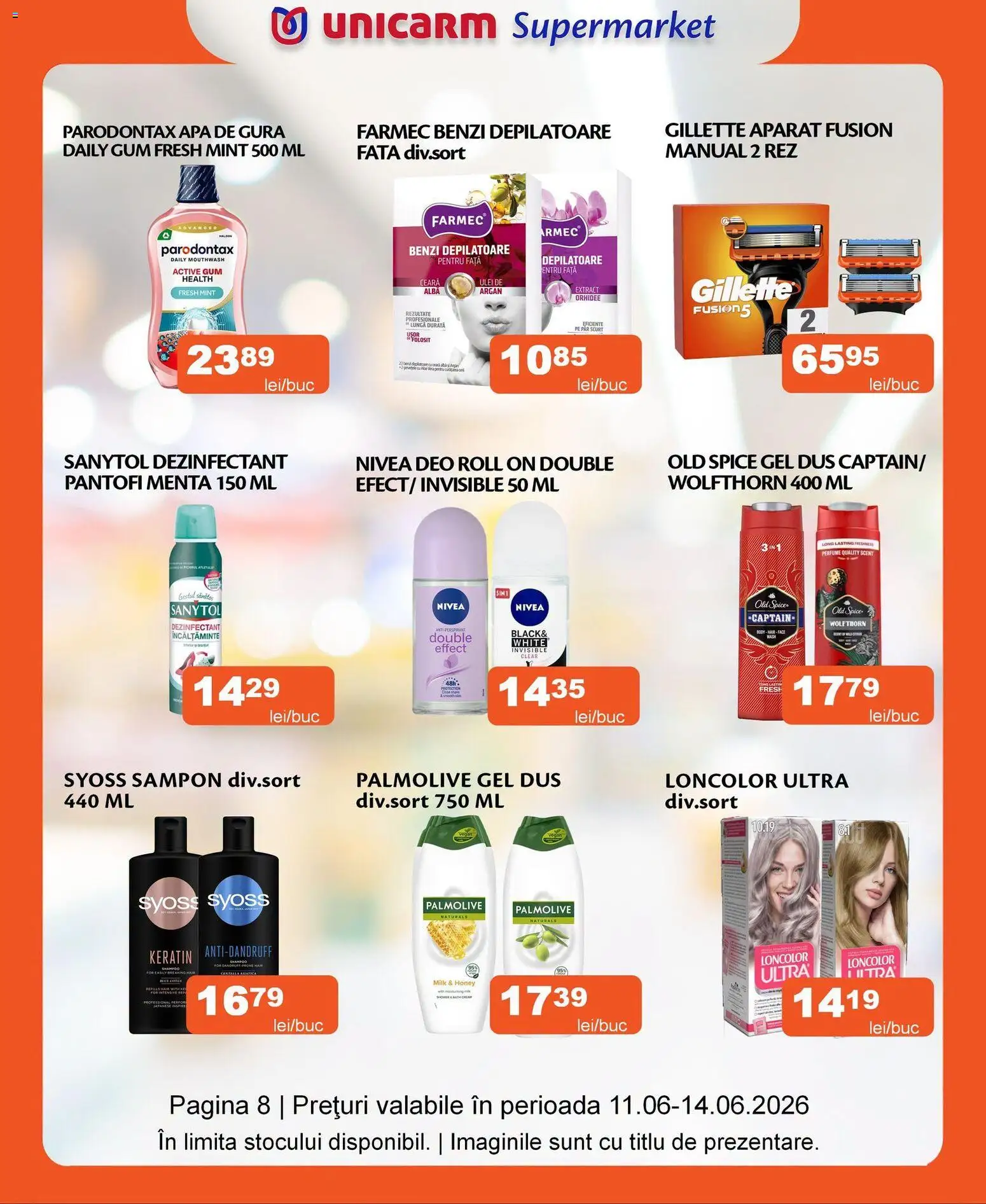 Noul catalog Unicarm – valabil de la 11.06.2026 | Pagină: 8 | Produse: Duș, Șampon, Ulei, Bornoz takımı