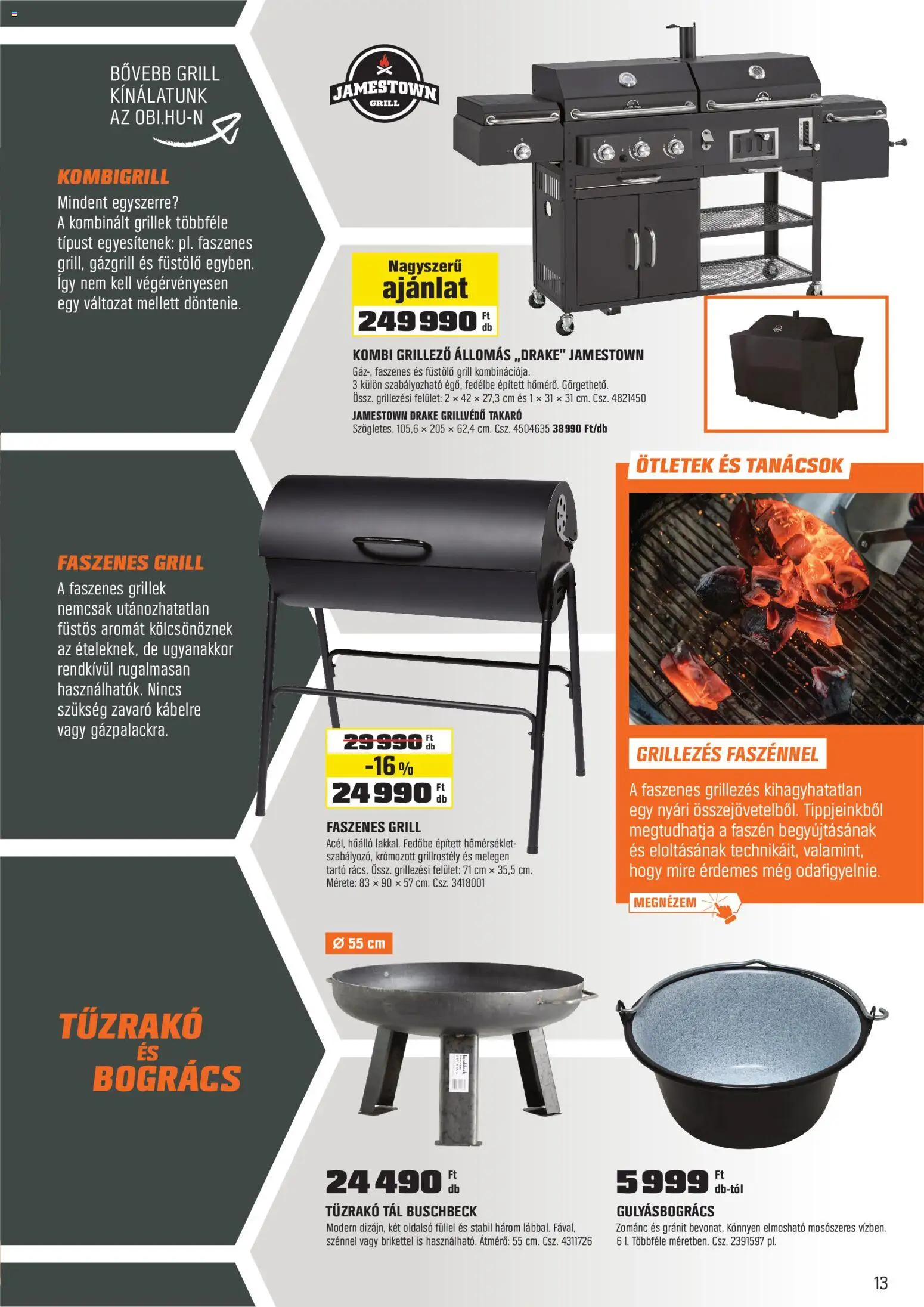 OBI akciós ujság - amely érvényes a következő dátumtól: 02.03.2026 | Oldal: 13 | Termékek: Grill, Takaró, Gázgrill, Bogrács