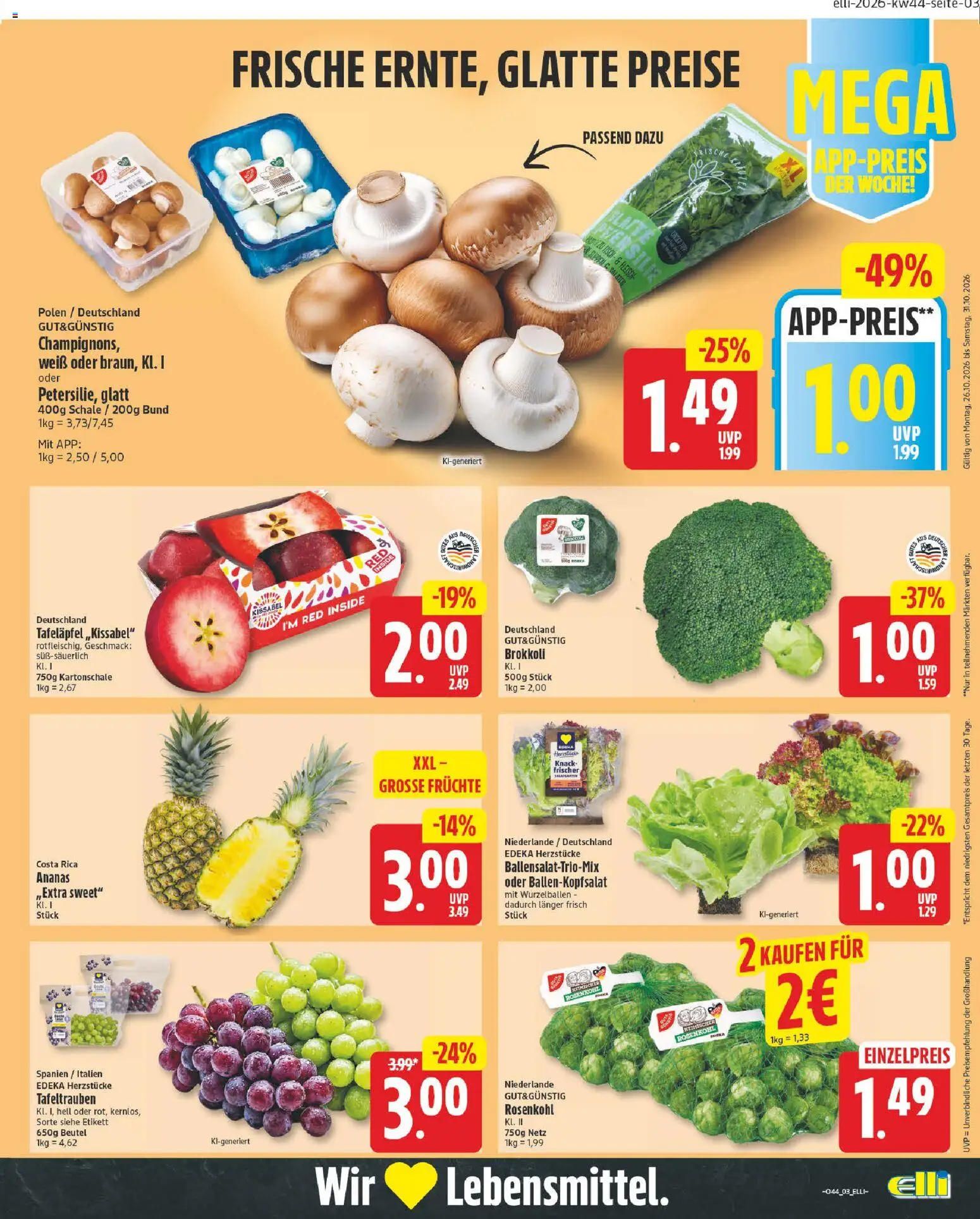 Elli Markt Prospekt – gültig ab 26.10.2026 | Seite: 3 | Produkte: Ananas, Brokkoli, Fleisch